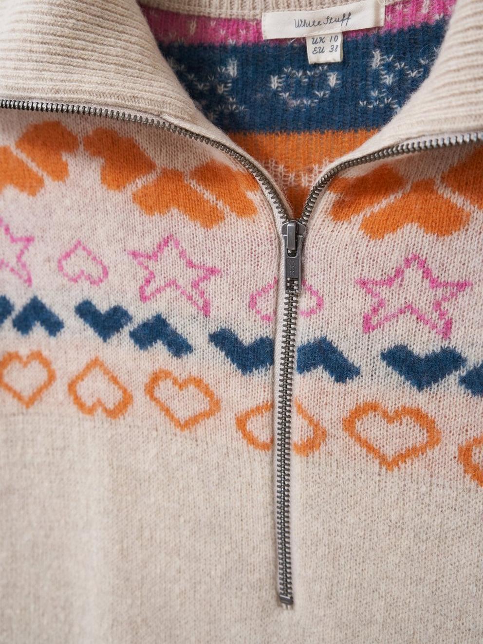 Nordic Heart Half Zip in NAT MLT - FLAT DETAIL