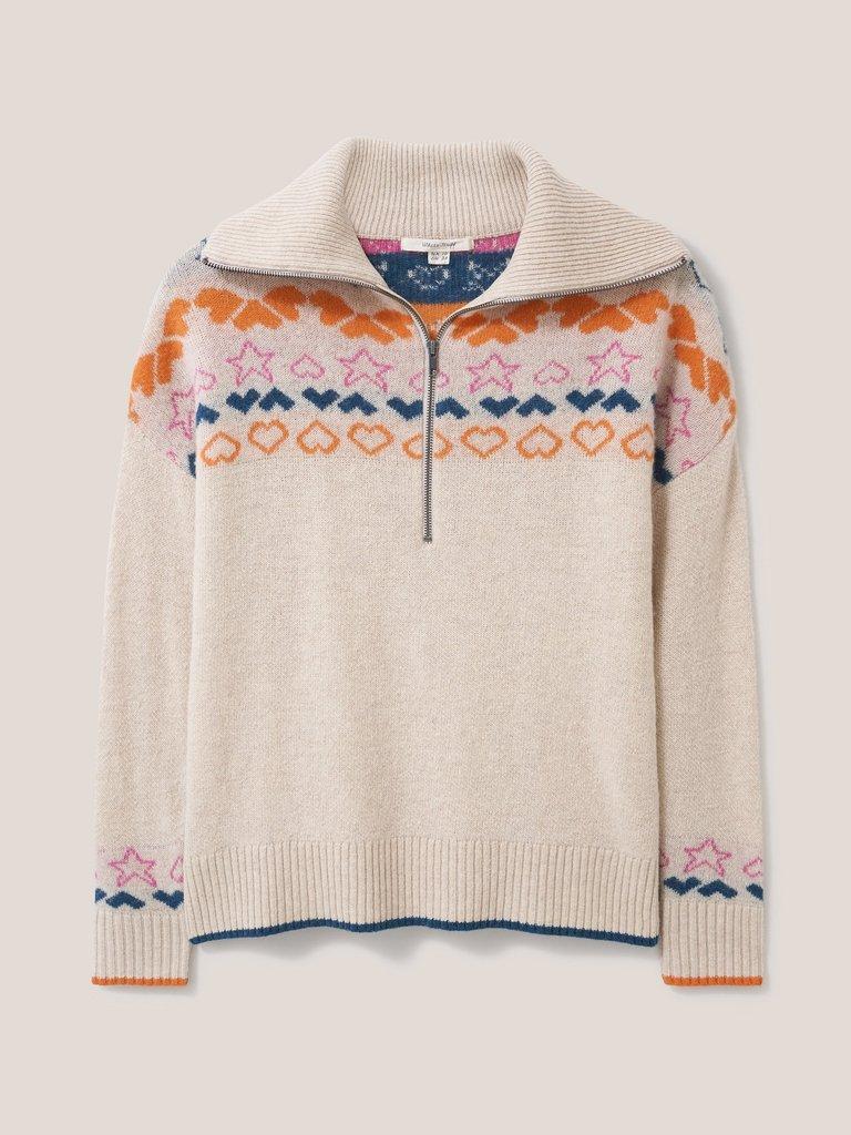 Nordic Heart Half Zip in NAT MLT - FLAT FRONT