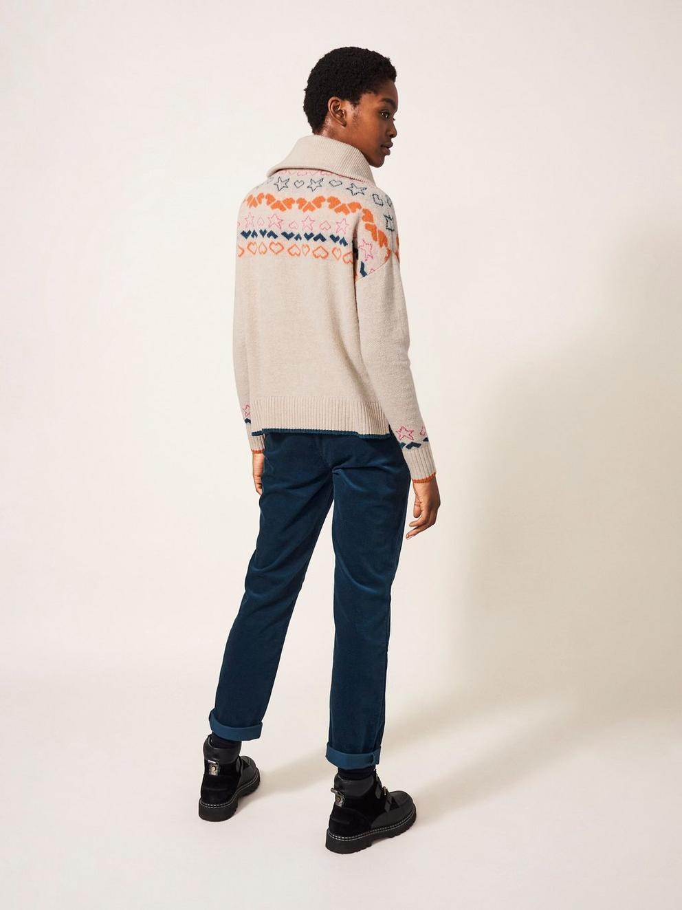 Nordic Heart Half Zip in NAT MLT - MODEL BACK