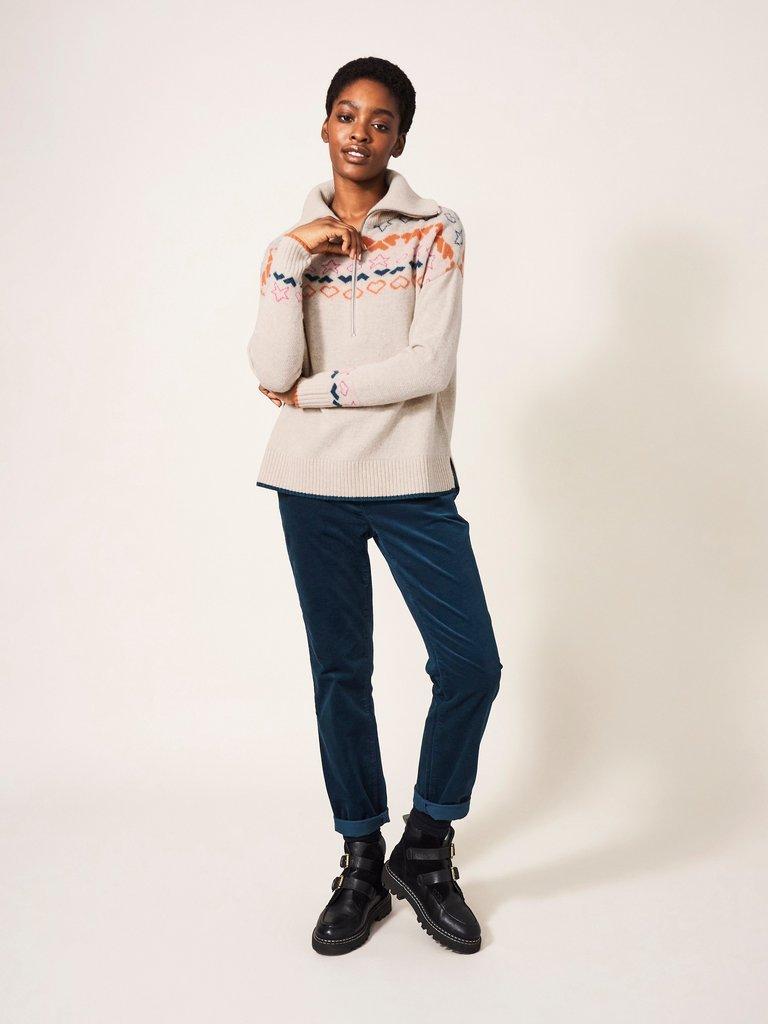 Nordic Heart Half Zip in NAT MLT - MODEL FRONT