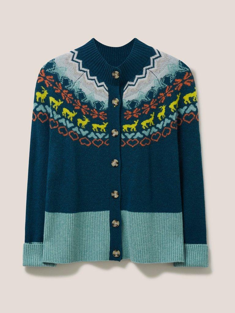 Winters Walk Cardi in TEAL MLT - FLAT FRONT