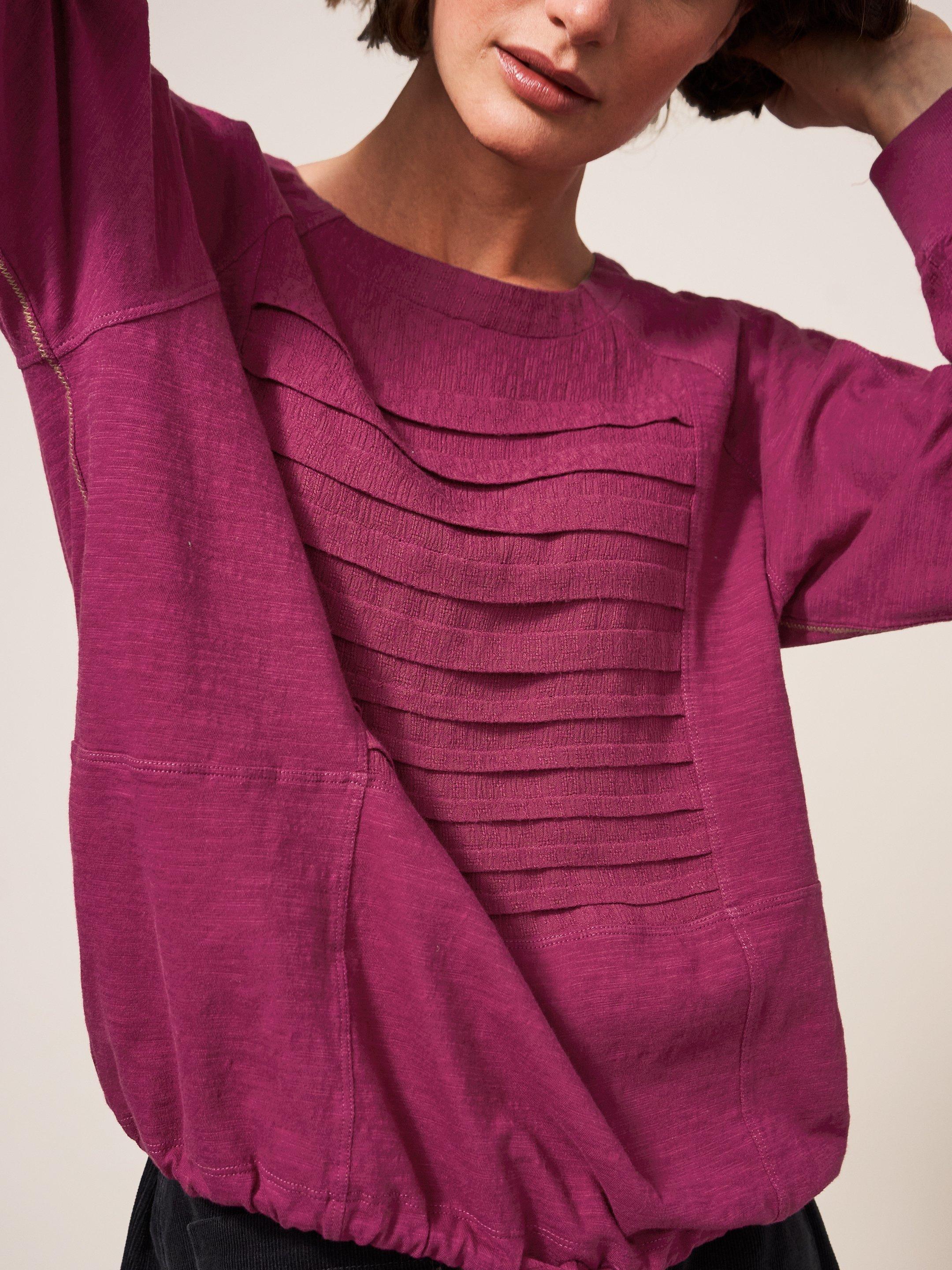 Inca Jersey Mix Top in DEEP PINK - MODEL BACK