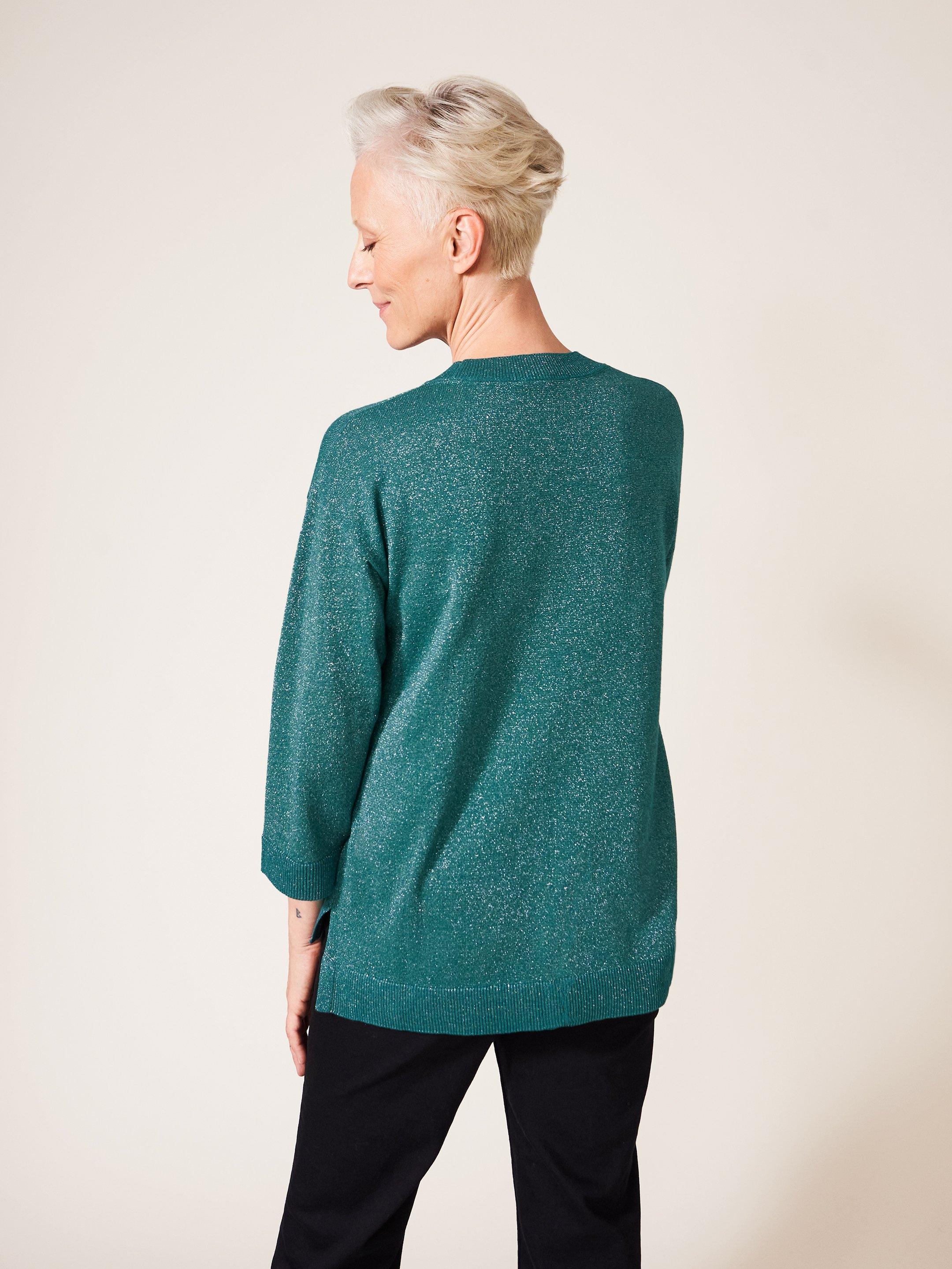 Night Sky Jumper in DK TEAL - MODEL FRONT