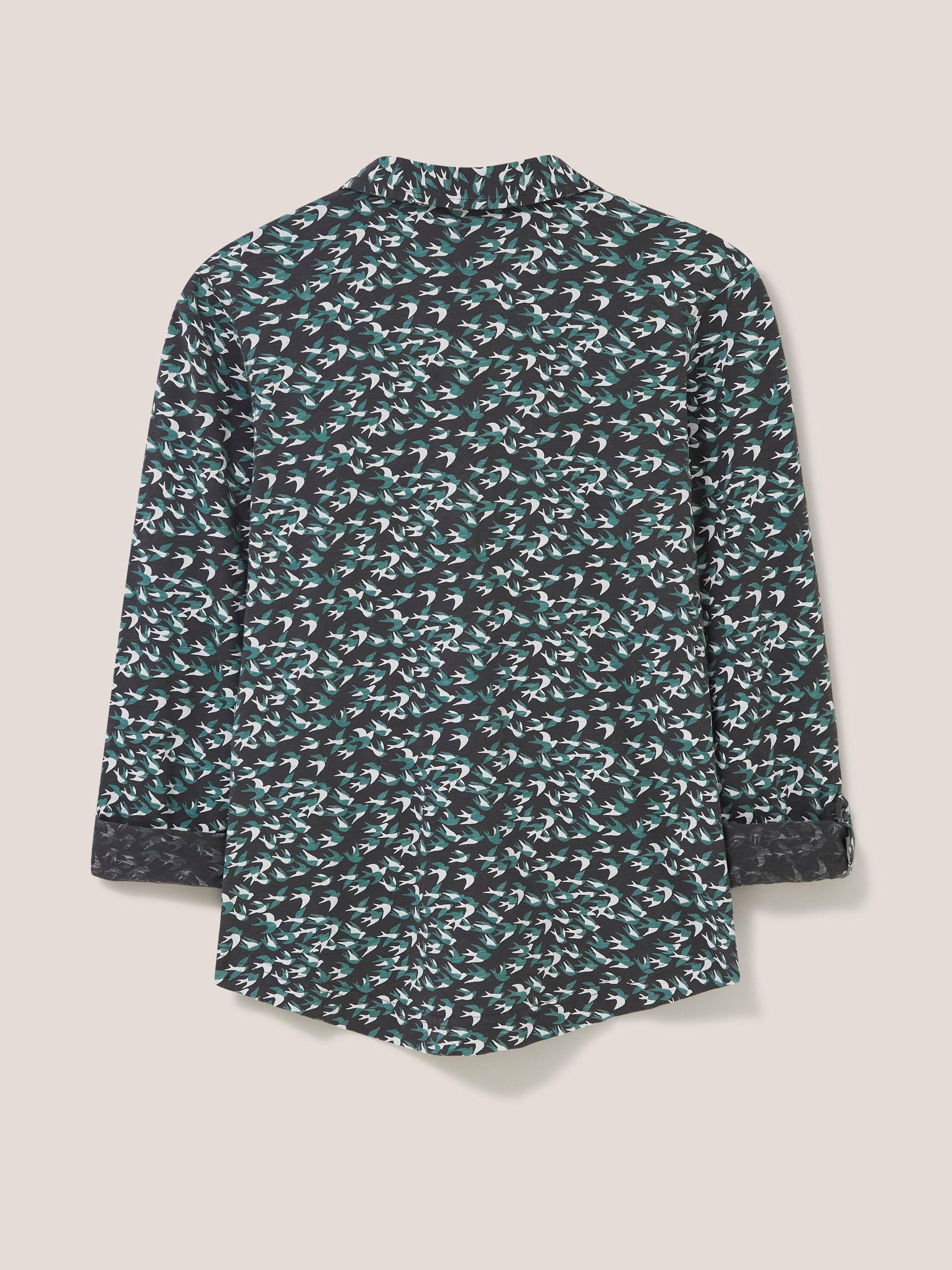Annie Patterned Jersey Shirt in BLK MLT - FLAT BACK