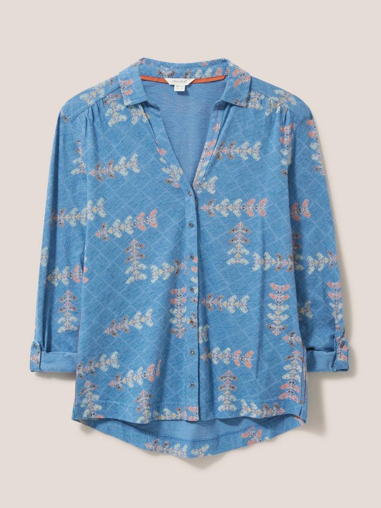 Annie Patterned Jersey Shirt in BLUE MLT - FLAT FRONT