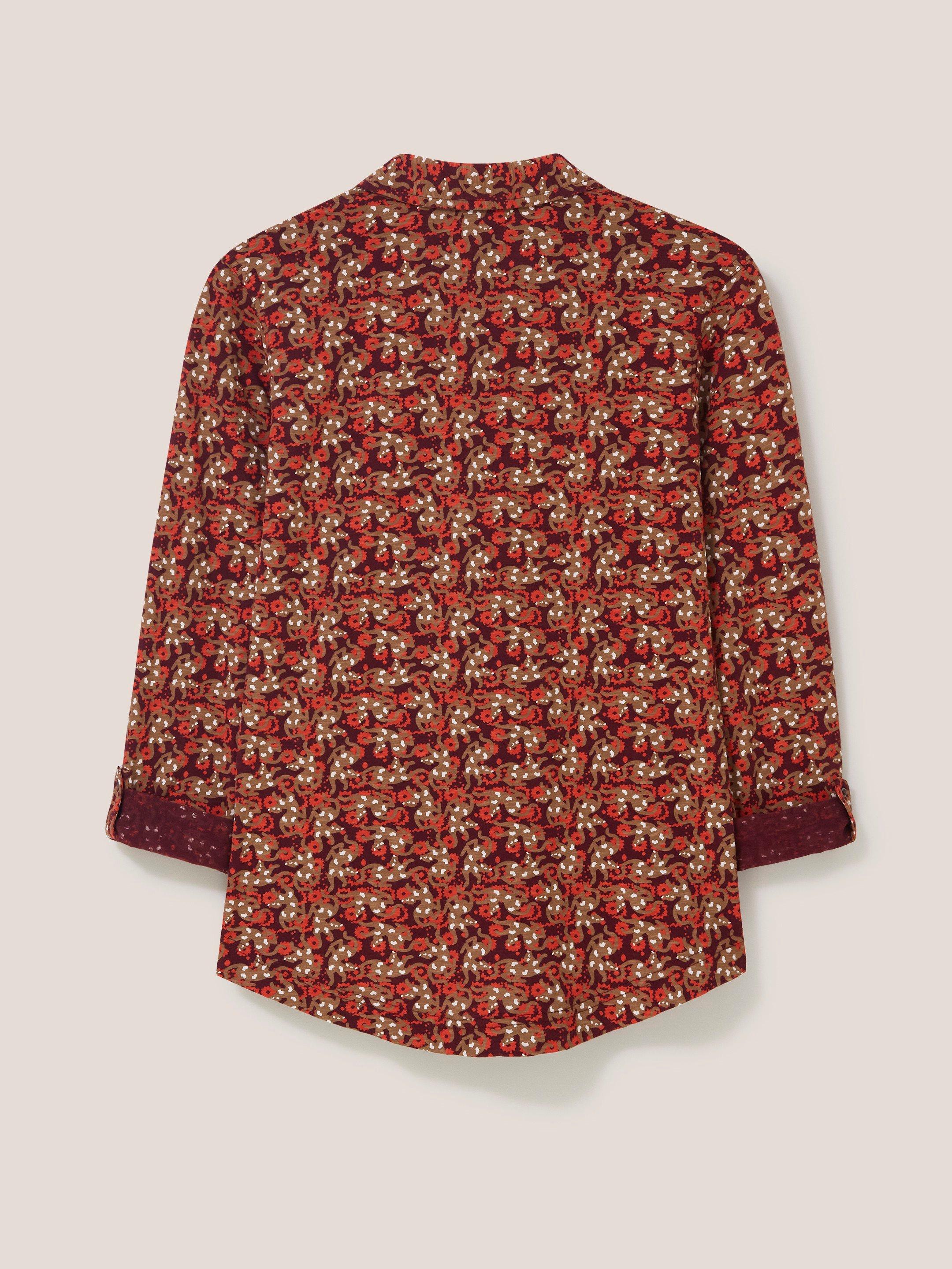 Annie Patterned Jersey Shirt in PLUM MLT - FLAT BACK