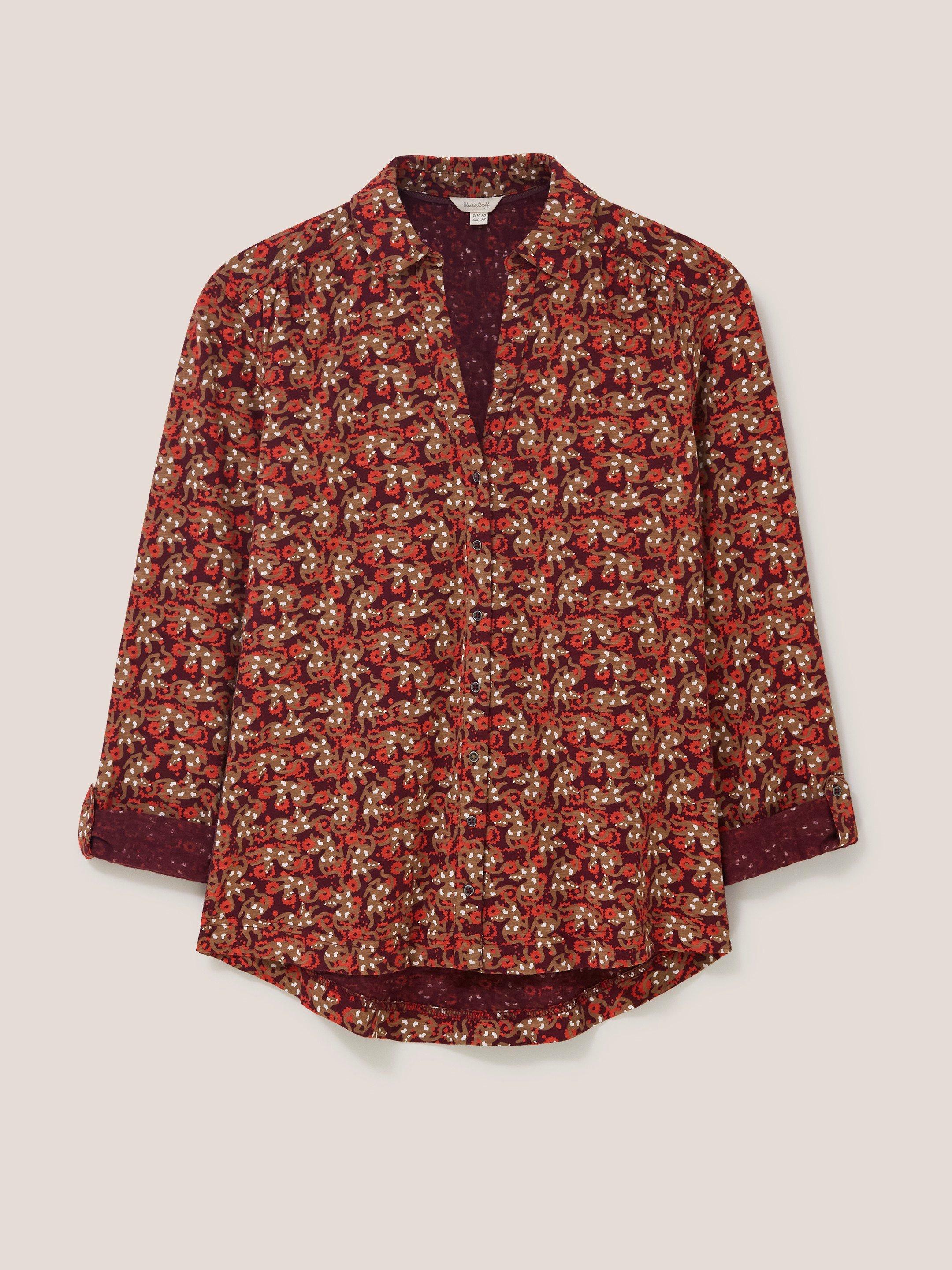 Annie Patterned Jersey Shirt in PLUM MLT - FLAT FRONT