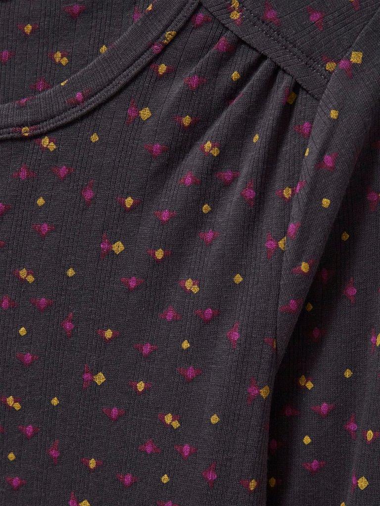 Bobbi Button Jersey Top in GREY MLT - FLAT DETAIL
