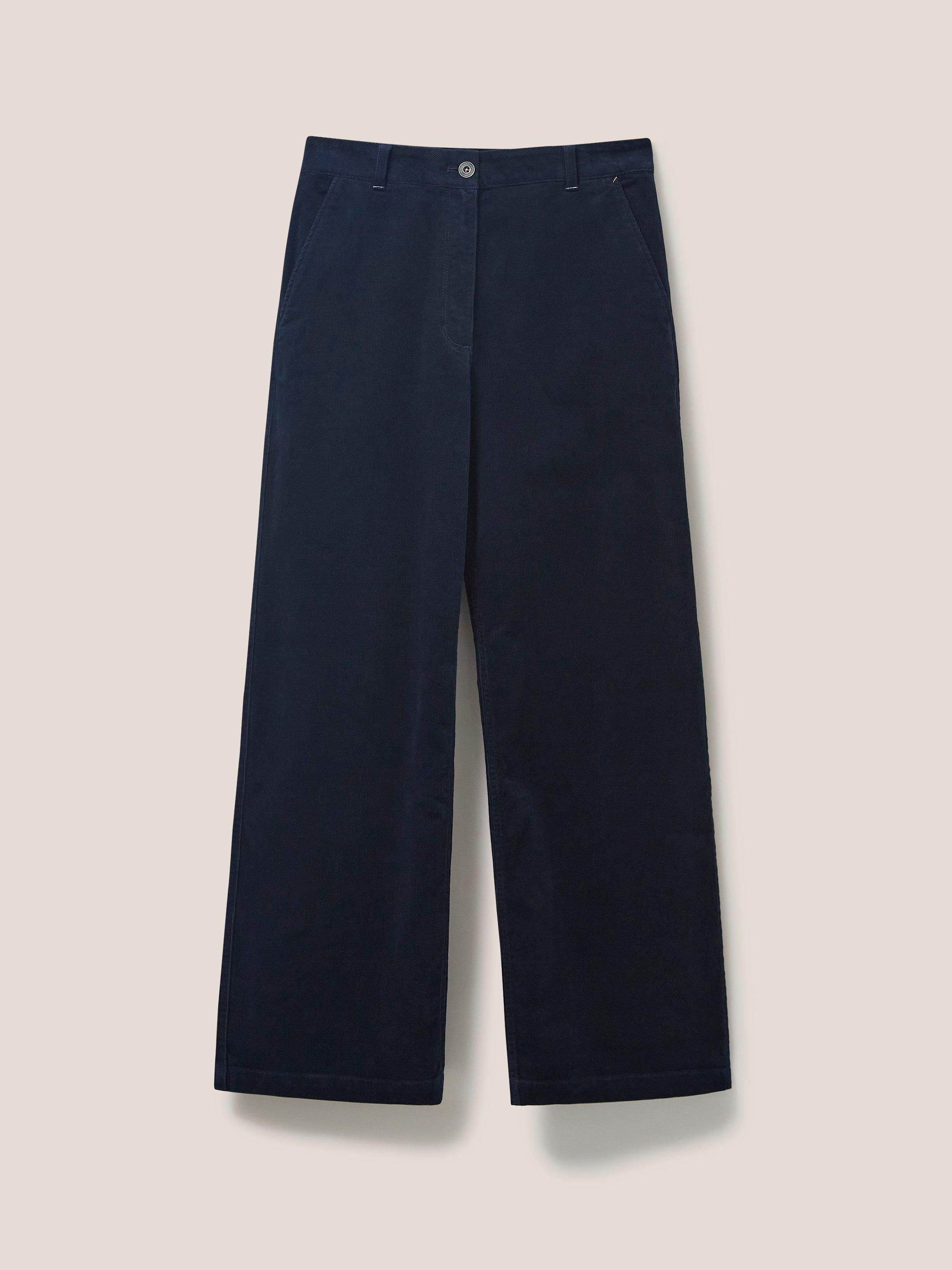 Harper Cord Wide Leg Trouser in DARK NAVY - FLAT FRONT
