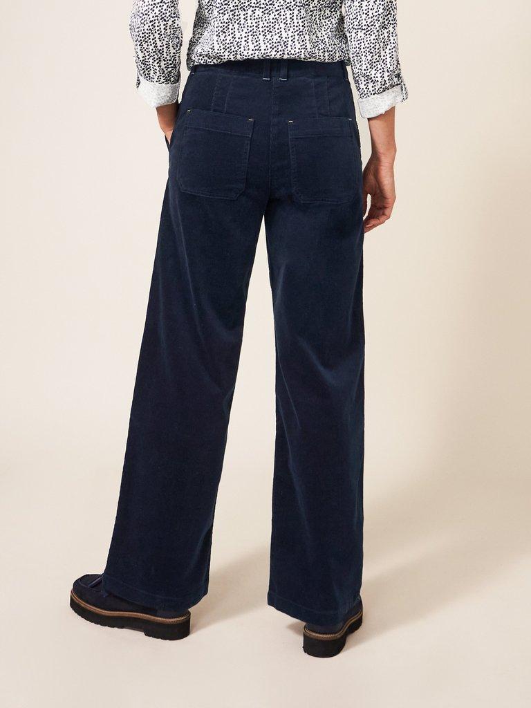 Harper Cord Wide Leg Trouser in DARK NAVY - MODEL BACK