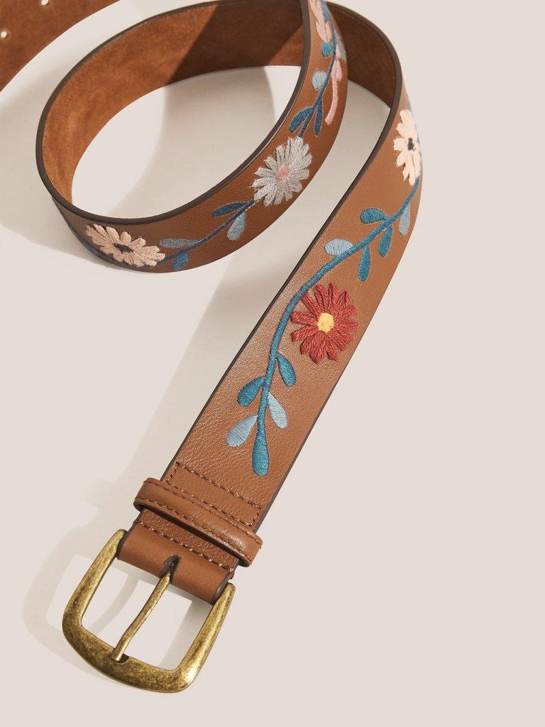 Floral Embroidered Belt in TAN MULTI - FLAT DETAIL
