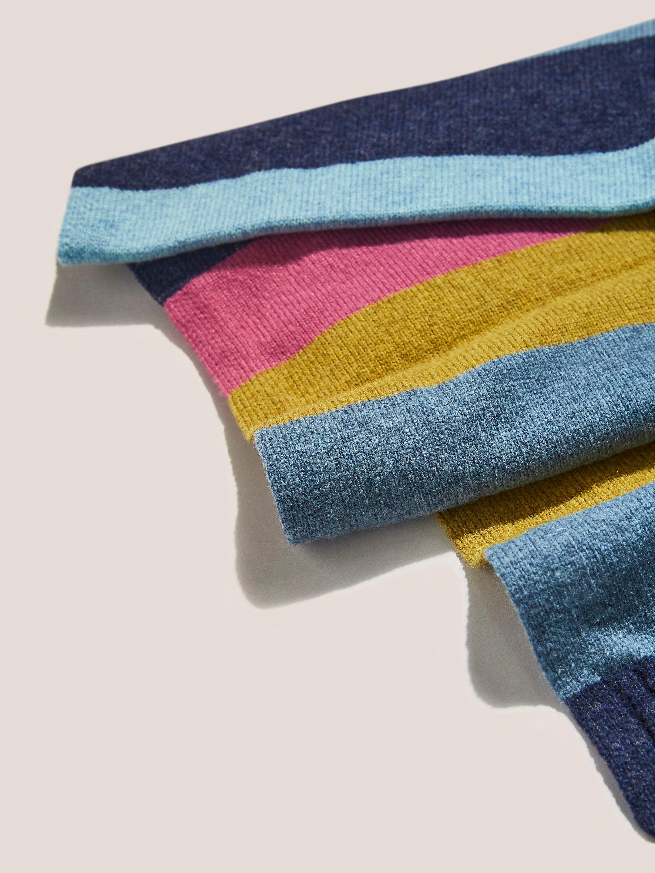Multi Stripe Knitted Scarf in BLUE MLT - FLAT BACK