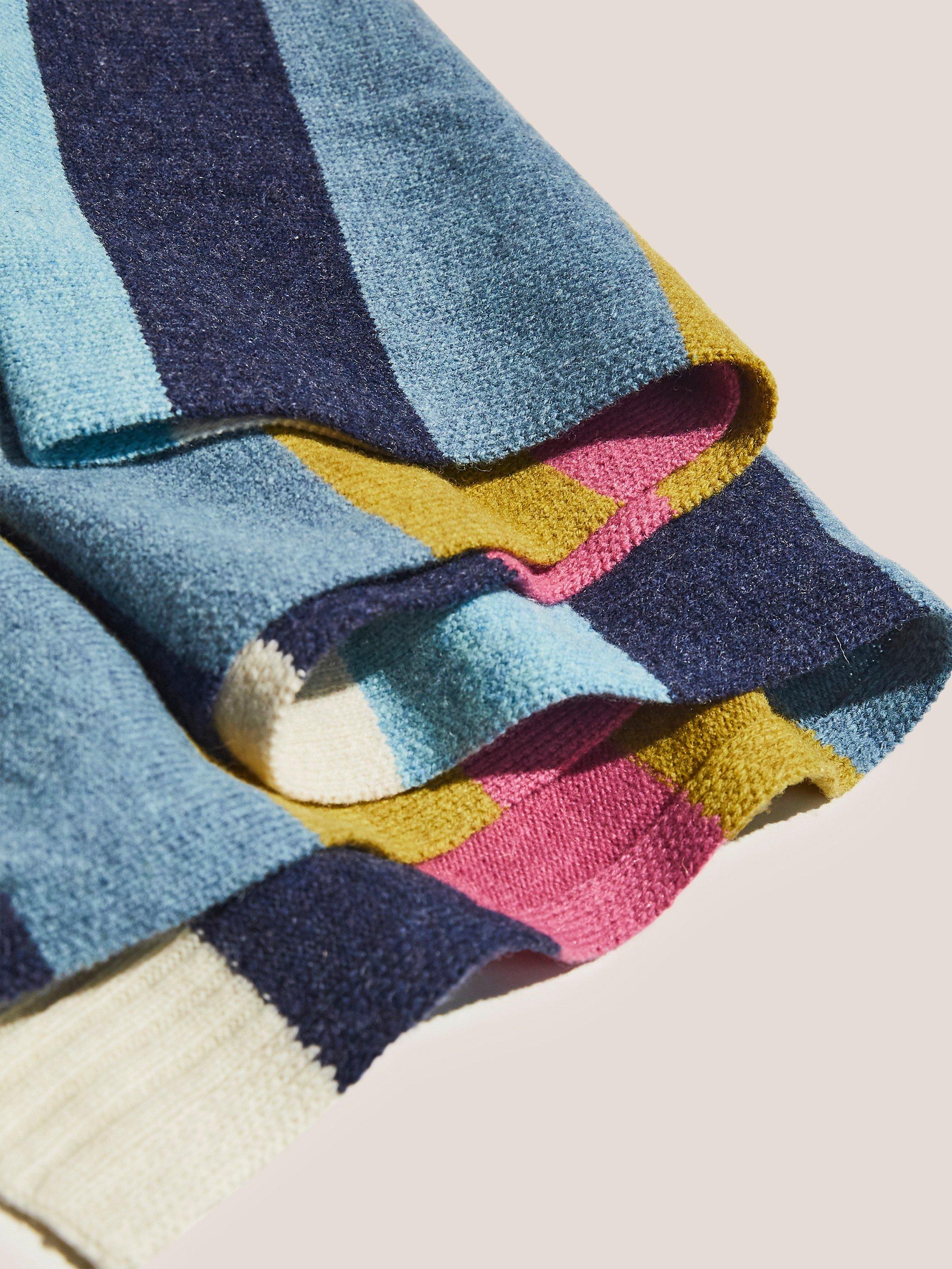 Multi Stripe Knitted Scarf in BLUE MLT - FLAT DETAIL
