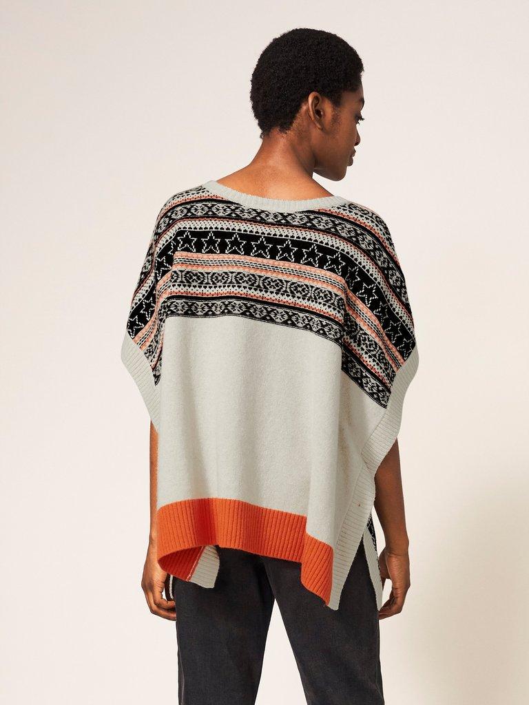 Star Fairisle Poncho in NAT MLT - MODEL BACK