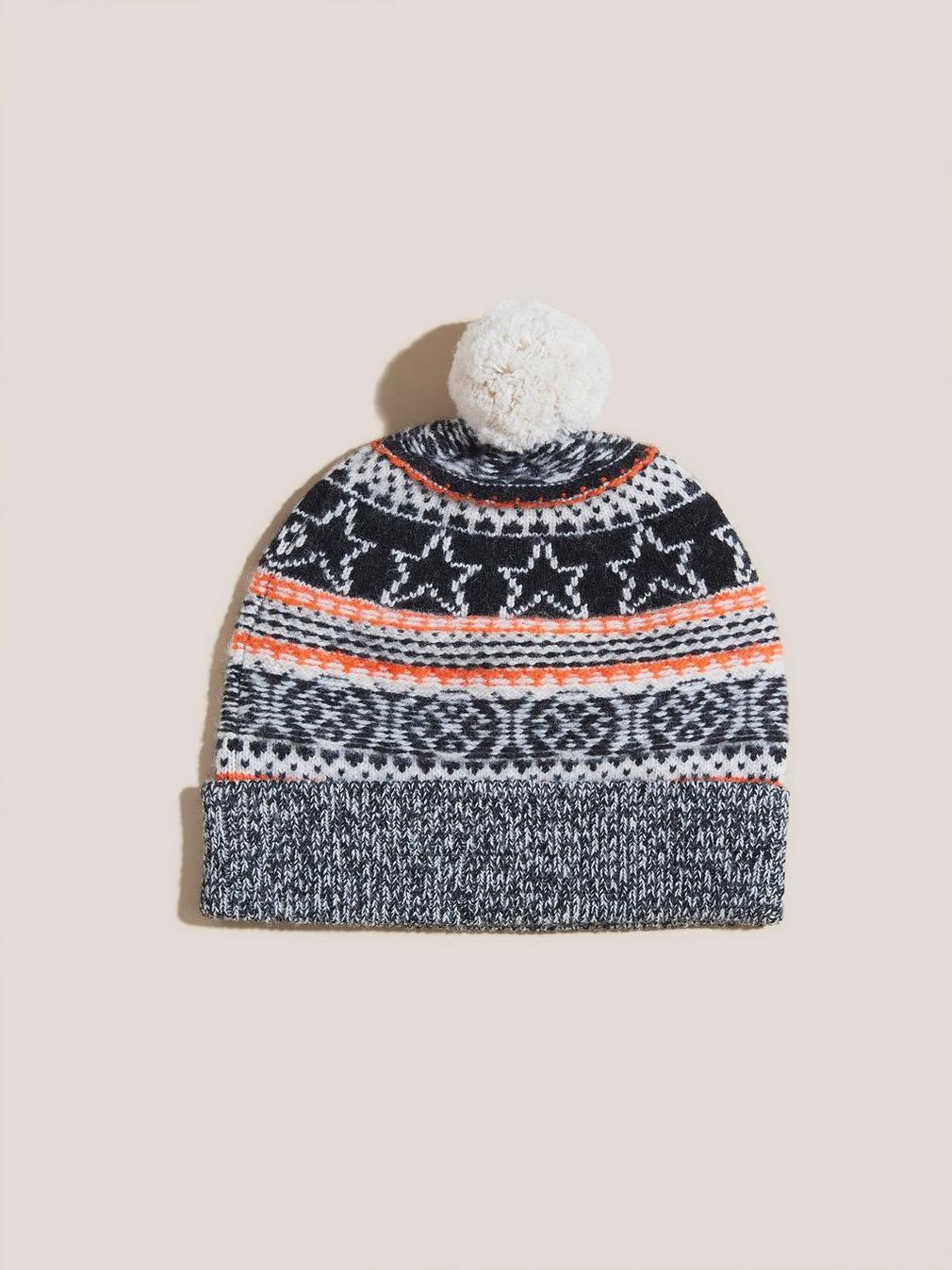 Star Fairisle Hat in NAT MLT - FLAT FRONT