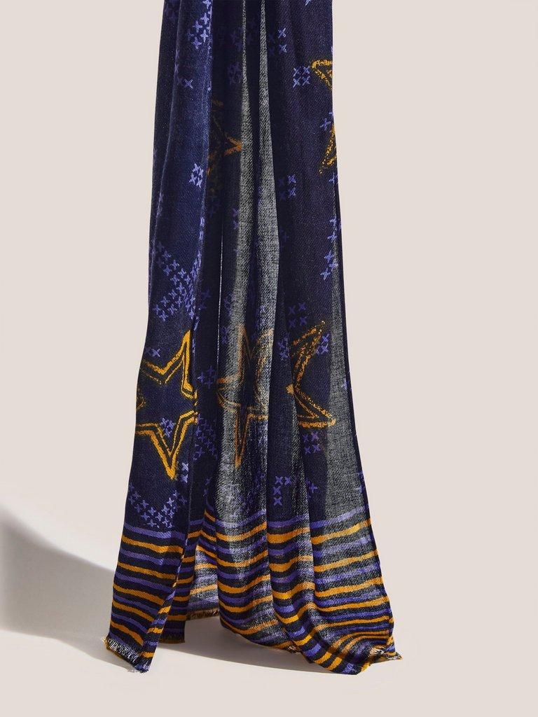 Star Stripe Wool Mix Scarf in NAVY MULTI - FLAT DETAIL