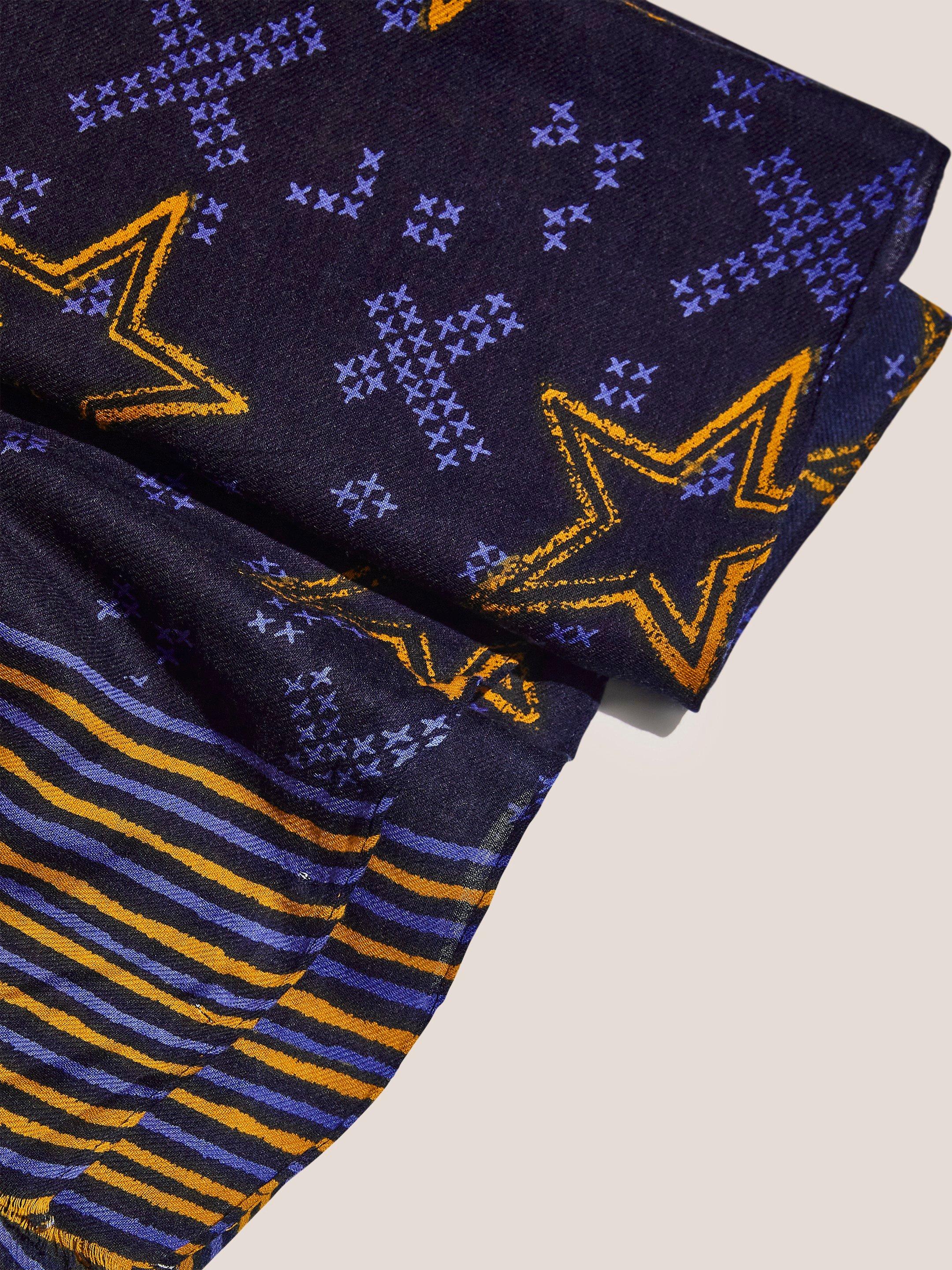 Star Stripe Wool Mix Scarf in NAVY MULTI - FLAT FRONT