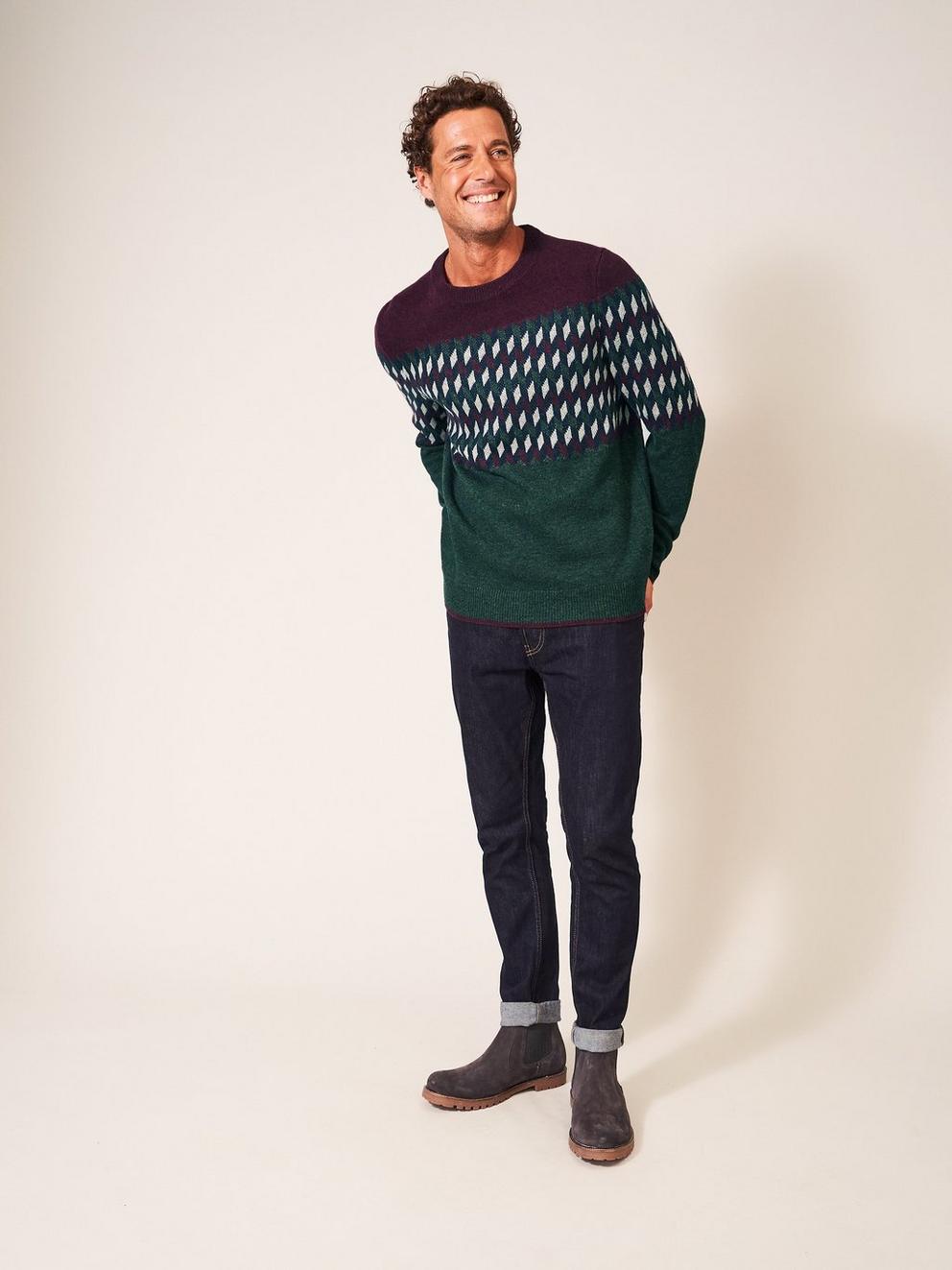 Baxton Pattern Crew in DEEP RED - MODEL BACK