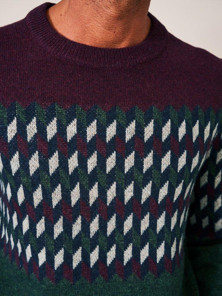 Baxton Pattern Crew in DEEP RED - MODEL FRONT