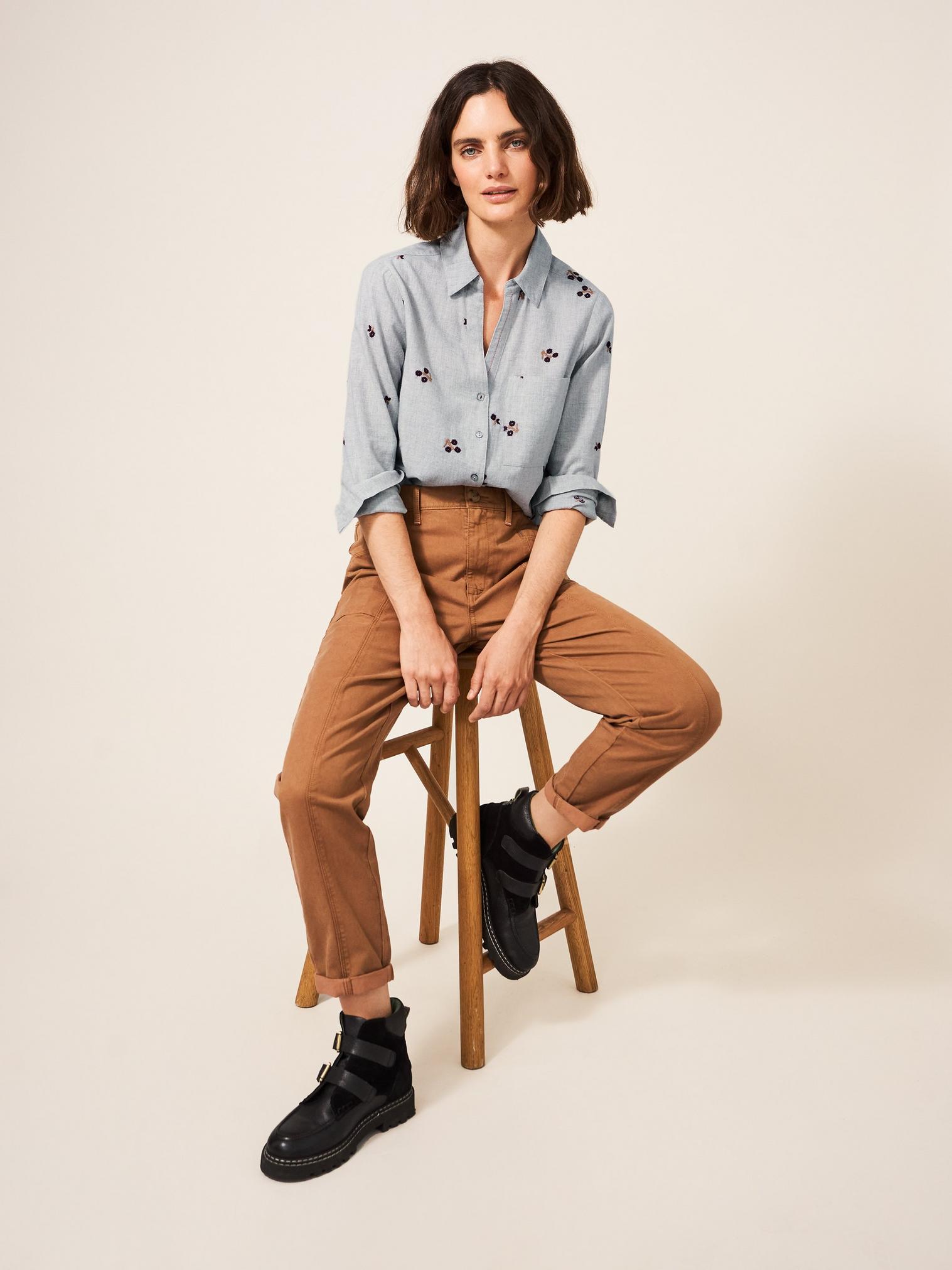 Serena Embroidered Shirt in GREY MLT - LIFESTYLE