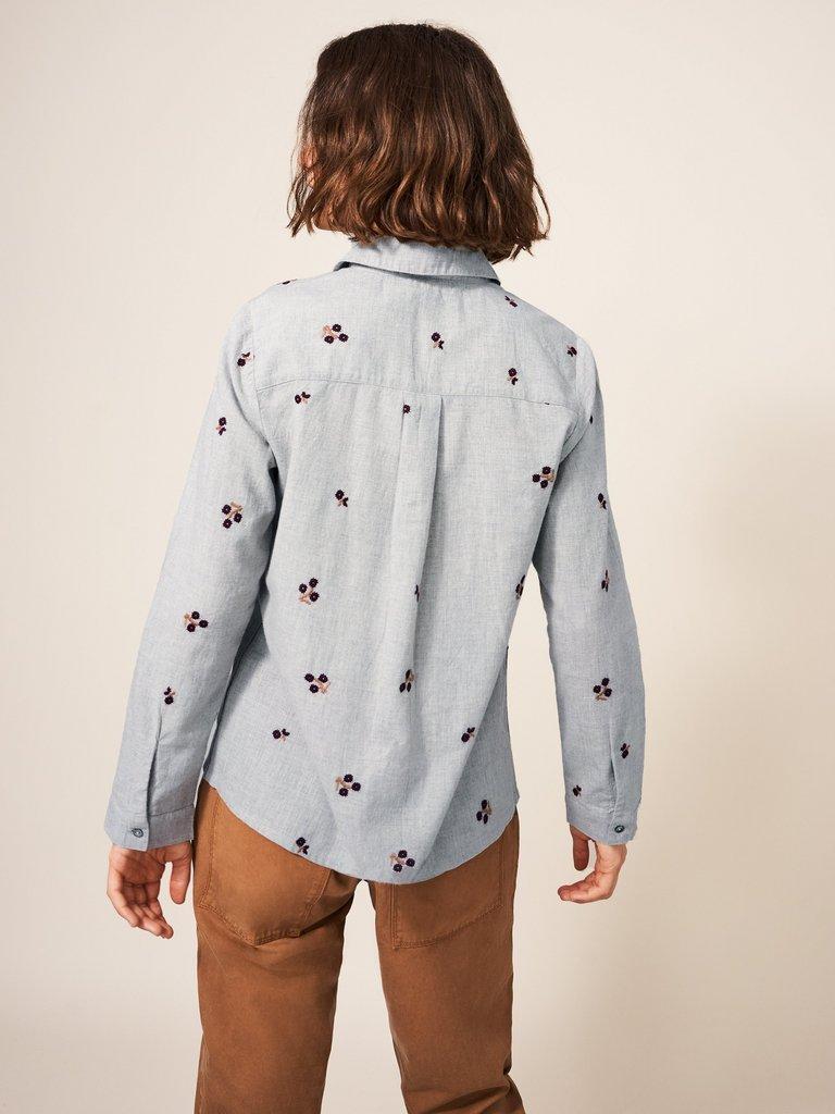 Serena Embroidered Shirt in GREY MLT - MODEL BACK