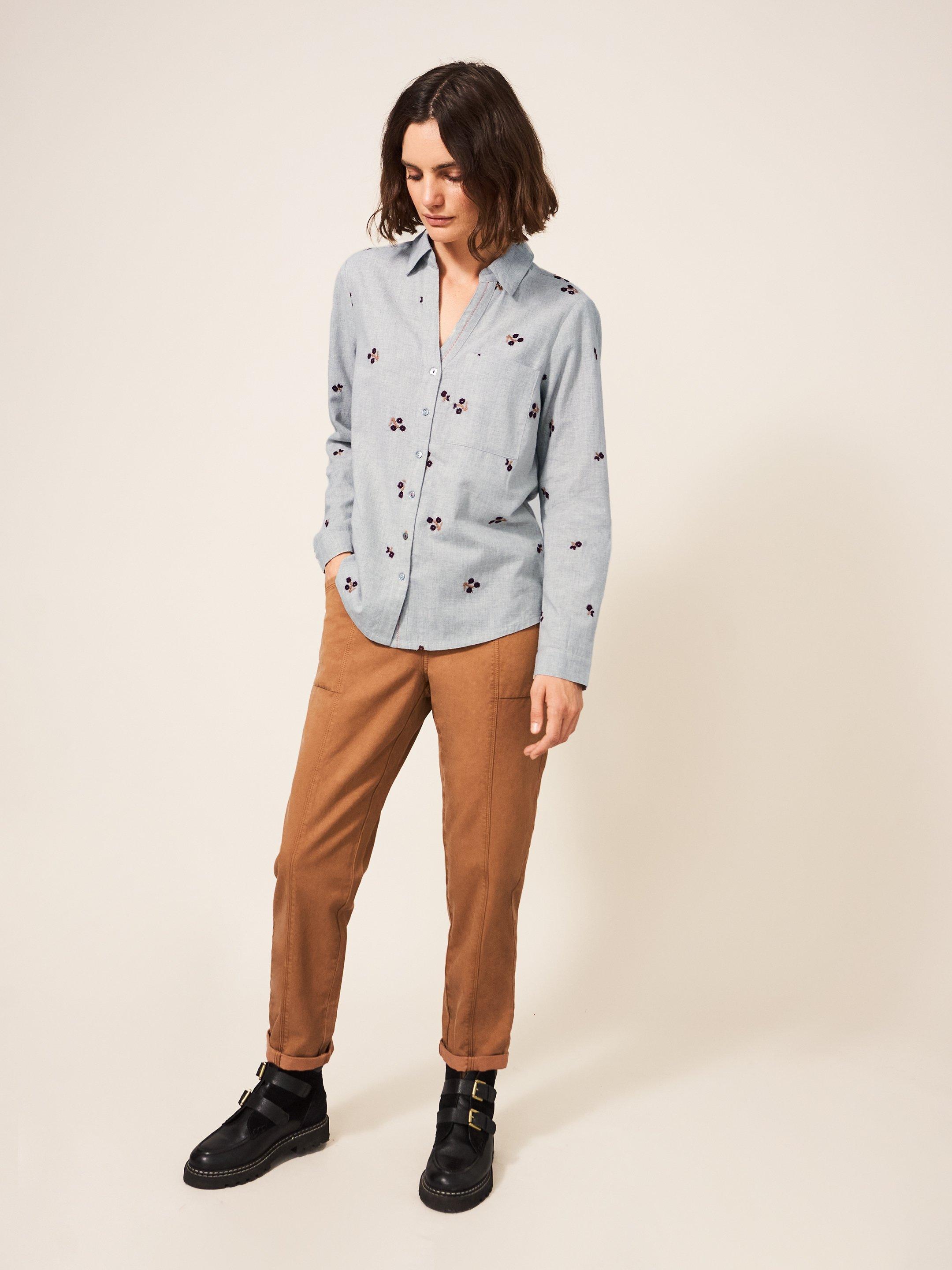 Serena Embroidered Shirt in GREY MLT - MODEL FRONT