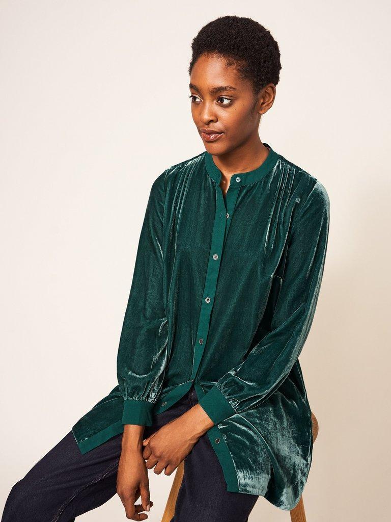 Dakota Velvet Tunic in MID TEAL - MODEL BACK