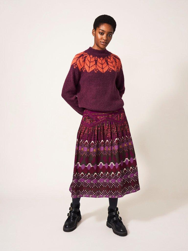 Iris Eco Vero Midi Skirt in PLUM MLT - LIFESTYLE