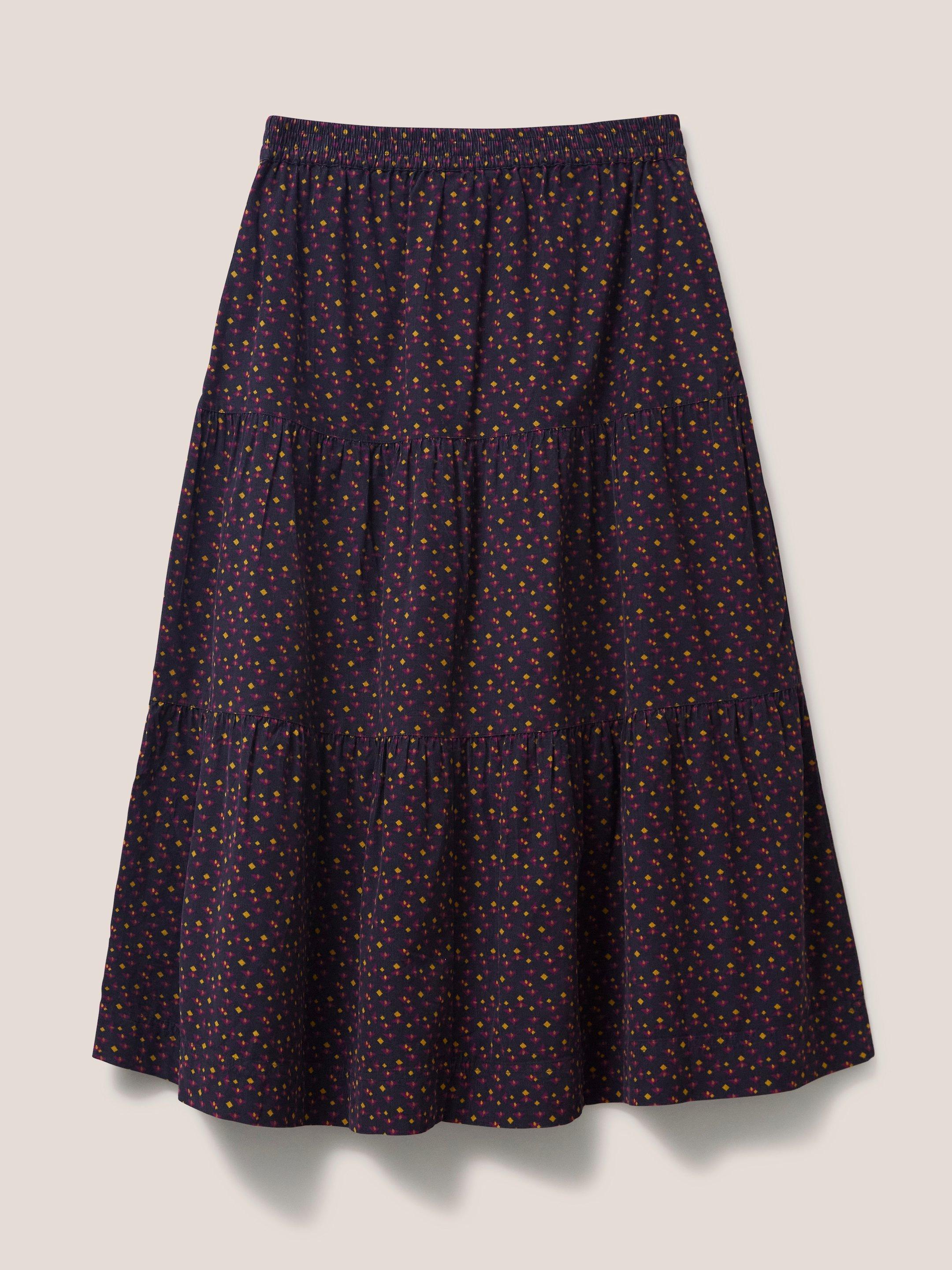 Jade Cord Tiered Skirt in GREY MULTI - FLAT BACK