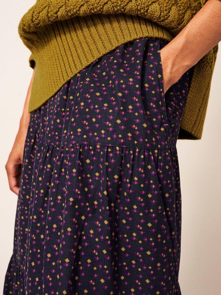 Jade Cord Tiered Skirt in GREY MULTI - MODEL DETAIL