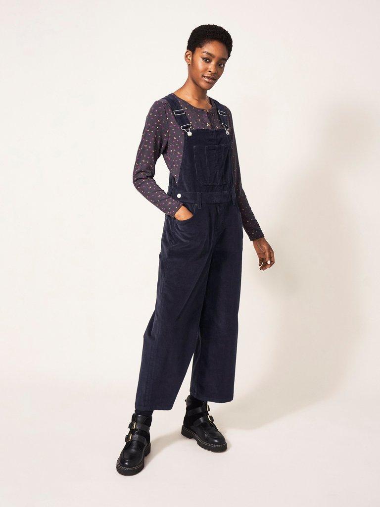 Kelly Wide Leg Cord Dungaree in DK GREY - LIFESTYLE