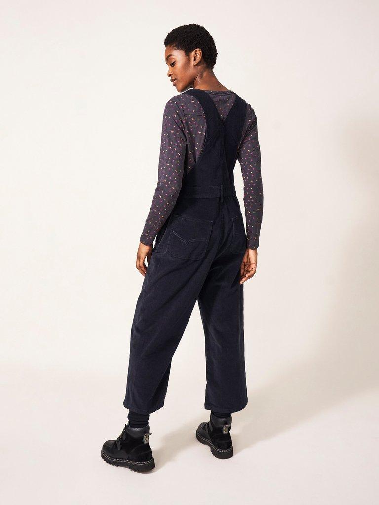 Kelly Wide Leg Cord Dungaree in DK GREY - MODEL BACK