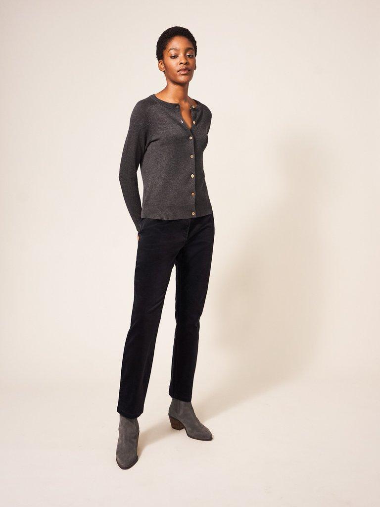 Sienna Stretch Velvet Trousers in DK GREY - LIFESTYLE