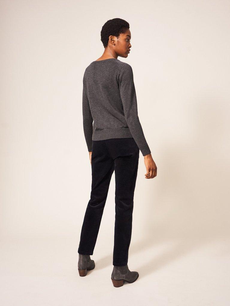 Sienna Stretch Velvet Trousers in DK GREY - MODEL BACK