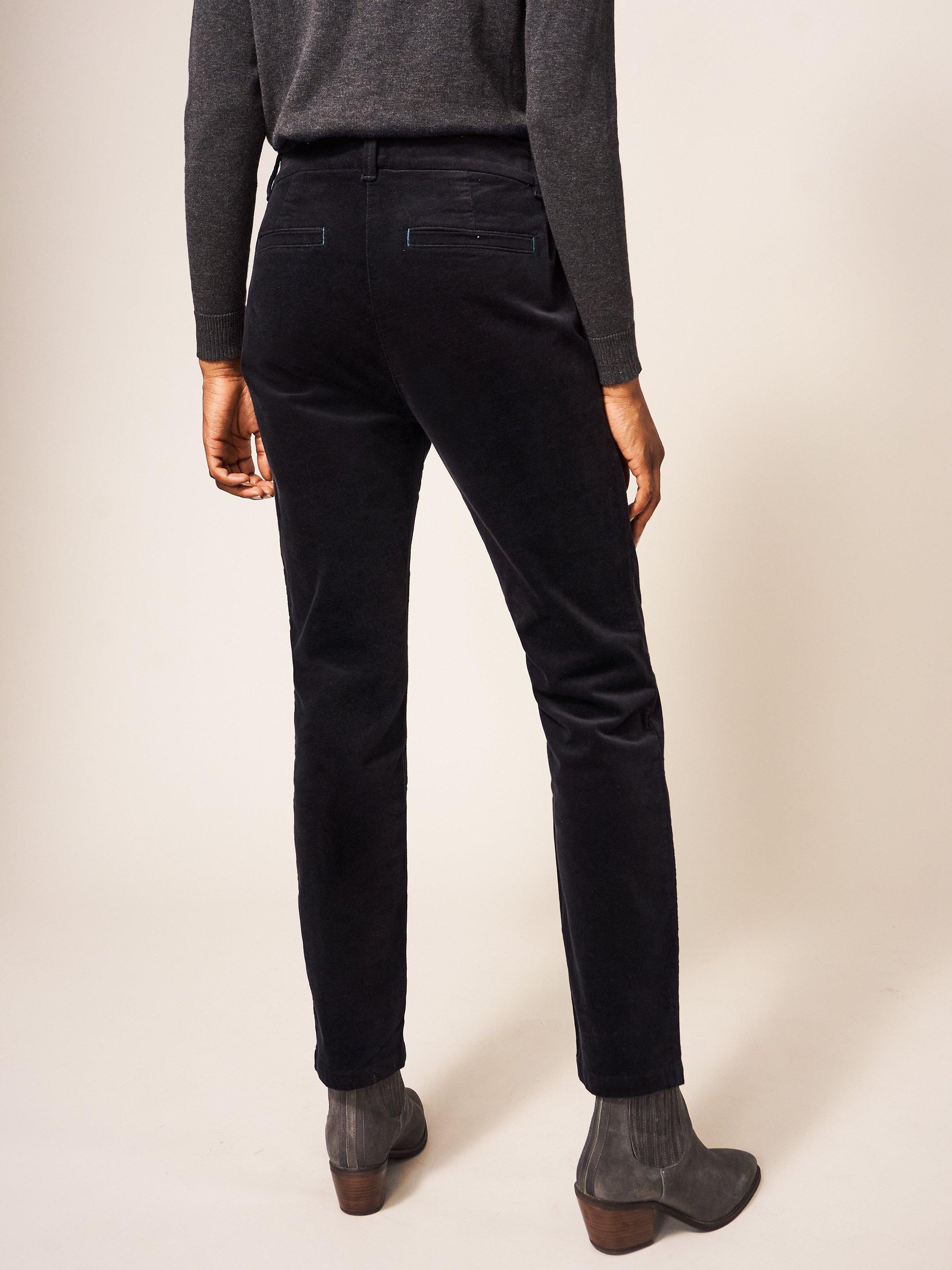 Sienna Stretch Velvet Trousers in DK GREY - MODEL FRONT