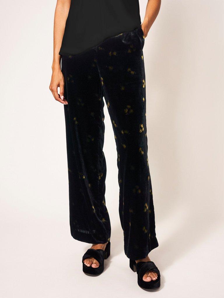 Belle Velvet Trouser in GREY MLT - MODEL FRONT