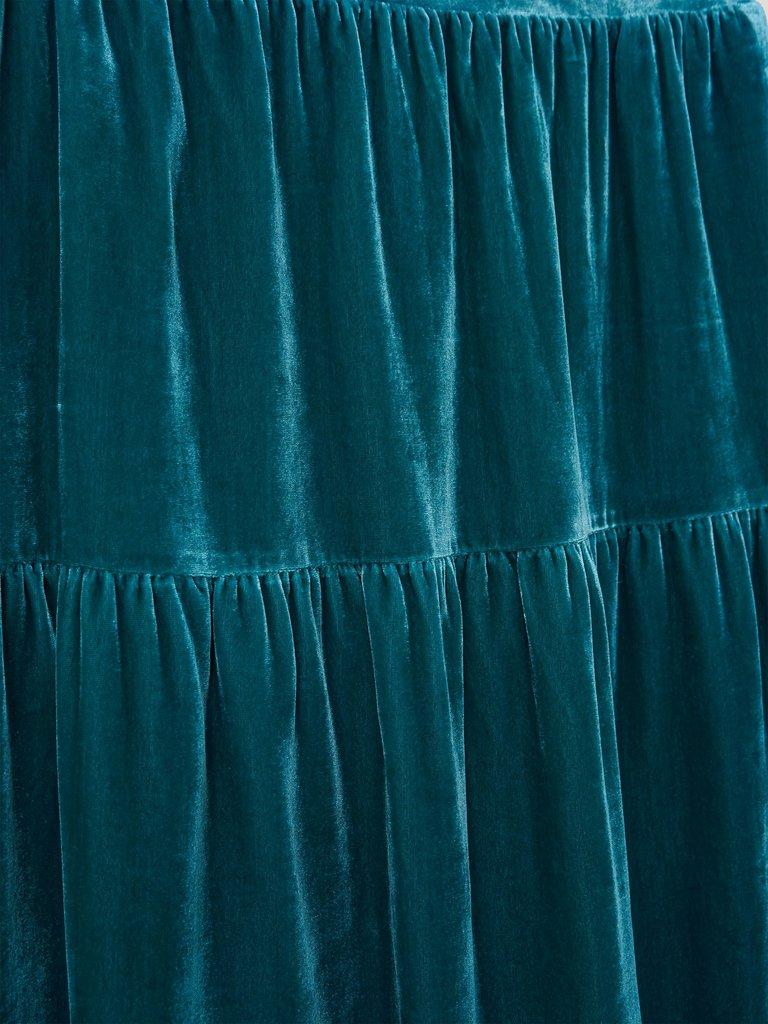 Mia Velvet Tiered Skirt in MID TEAL - FLAT DETAIL