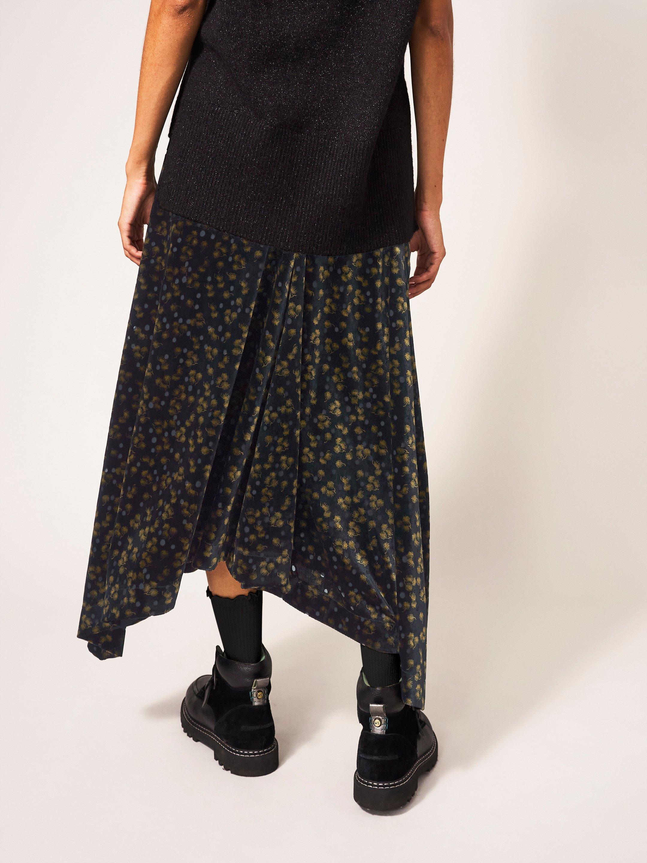 Isabelle Devore Velvet Skirt in GREY MLT - MODEL BACK