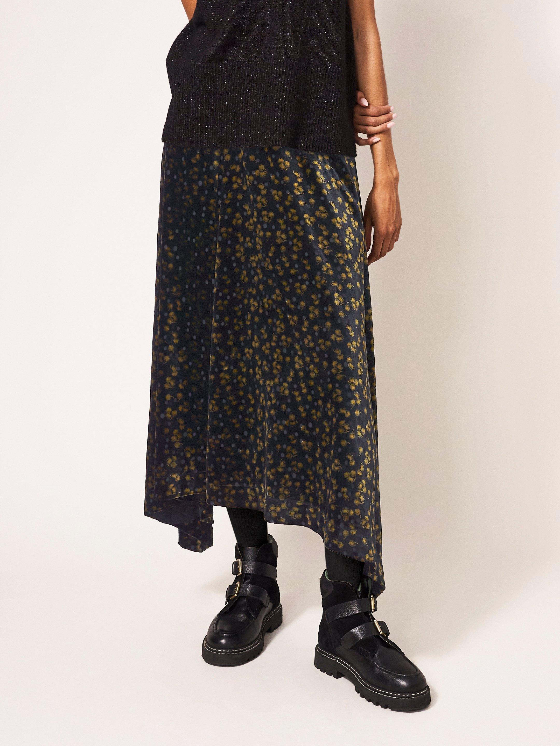 Isabelle Devore Velvet Skirt in GREY MLT - MODEL FRONT
