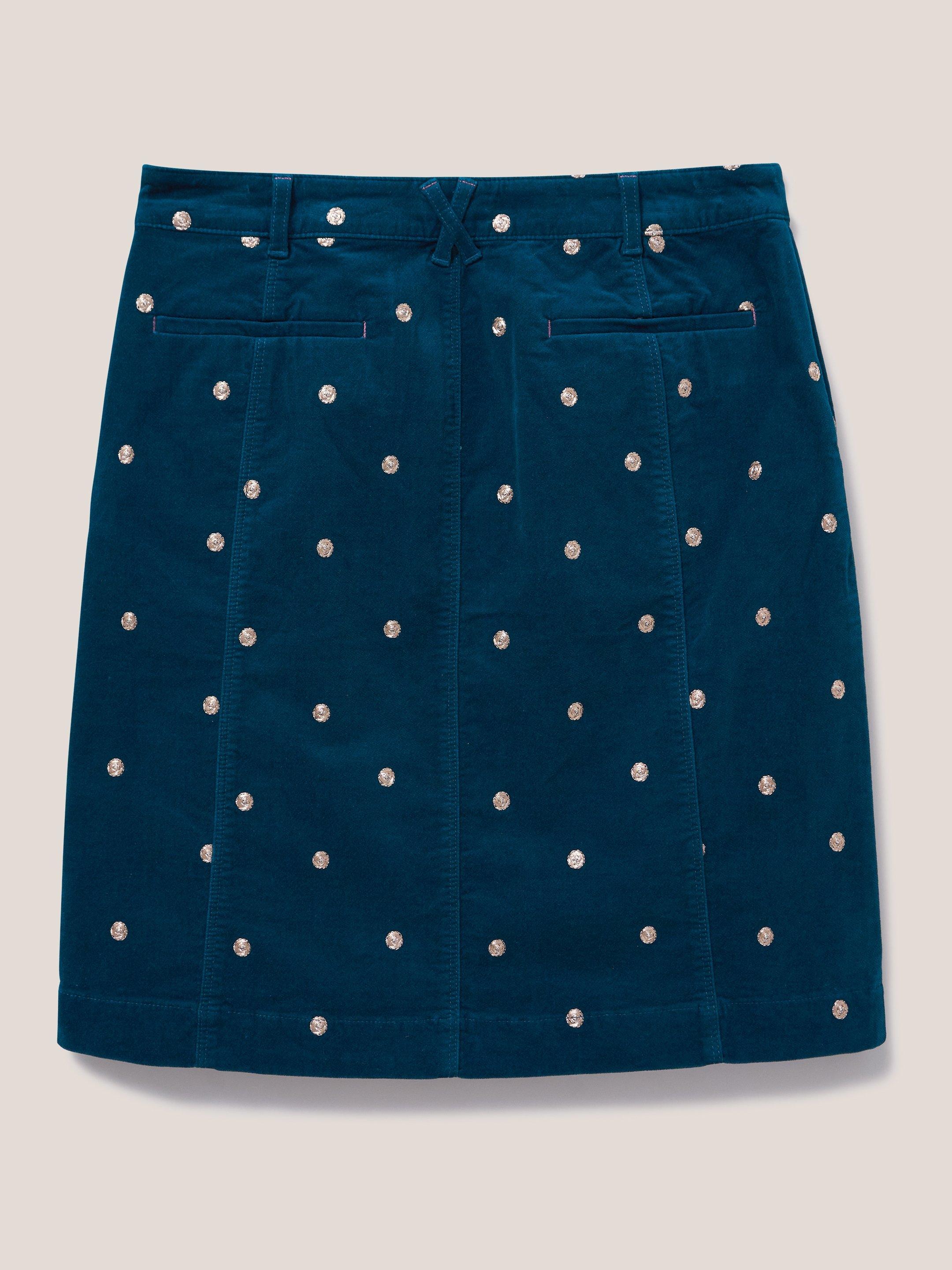 Josie Velvet Embroidered Skirt in MID TEAL - FLAT BACK