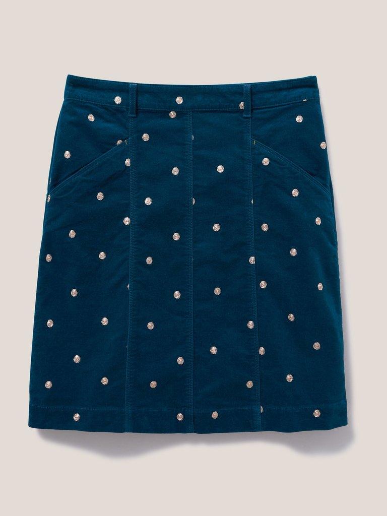 Josie Velvet Embroidered Skirt in MID TEAL - FLAT FRONT