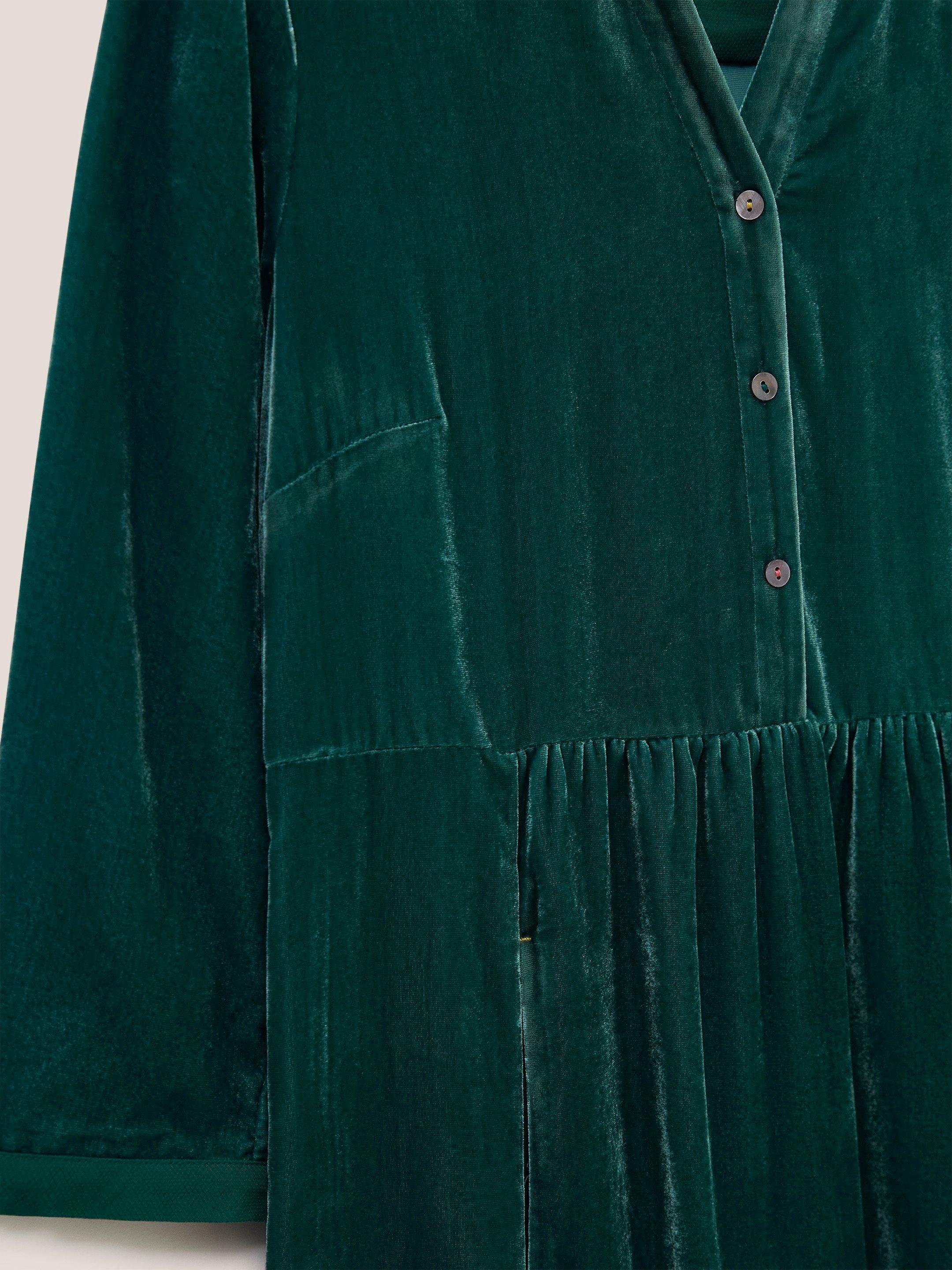 Naya Velvet Midi Dress in MID TEAL - FLAT DETAIL