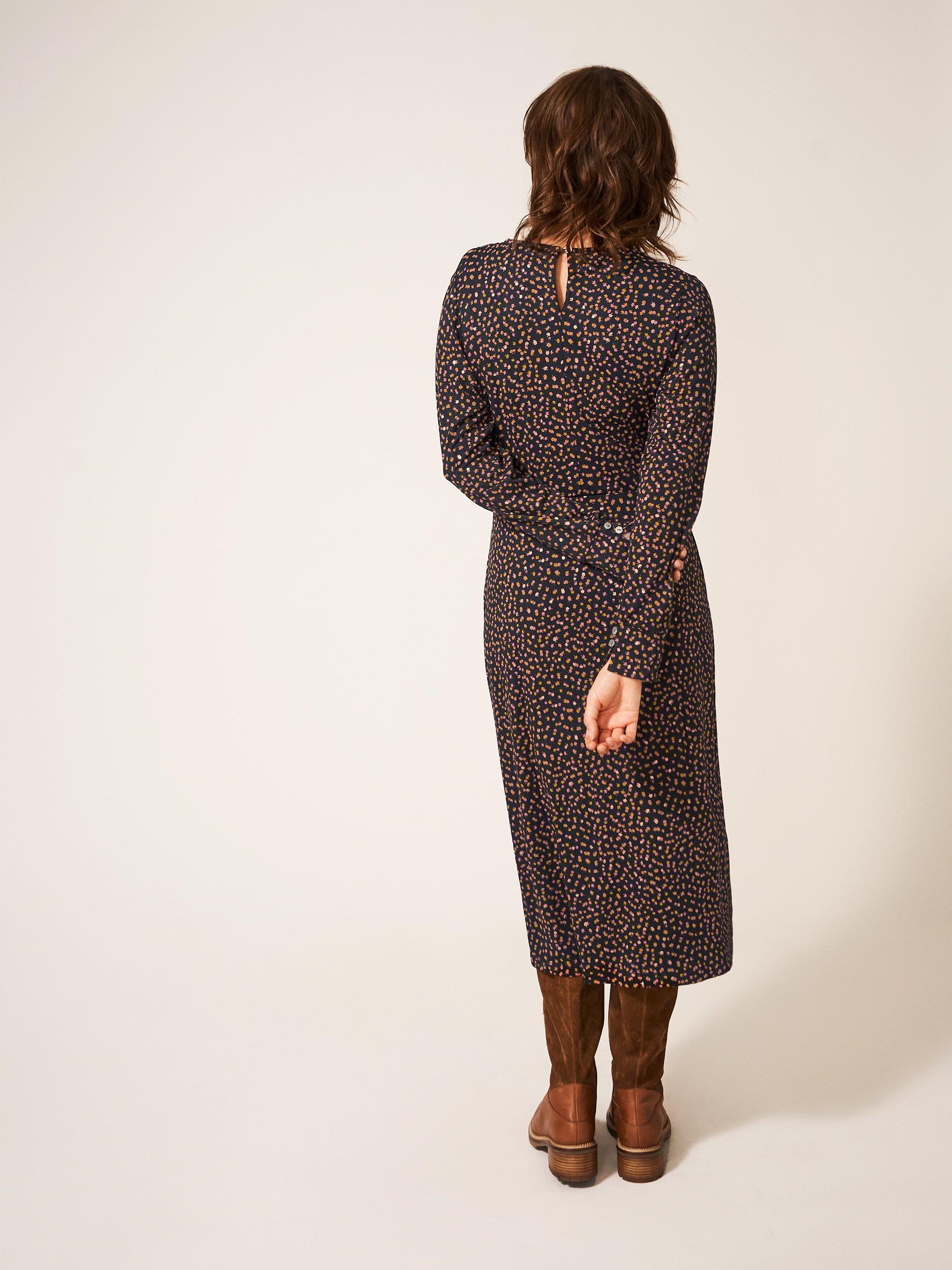 Rowan Eco Vero Jersey Dress in GREY MLT - MODEL BACK