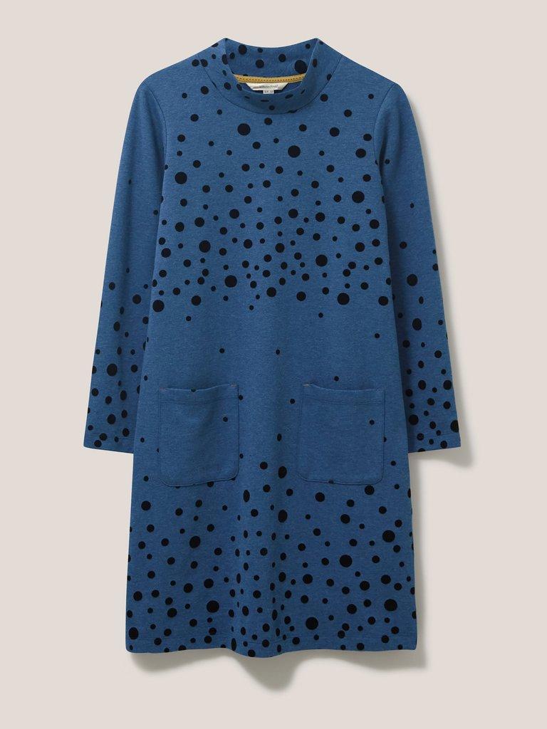 Bea Flock Jersey Dress in BLUE MLT - FLAT FRONT