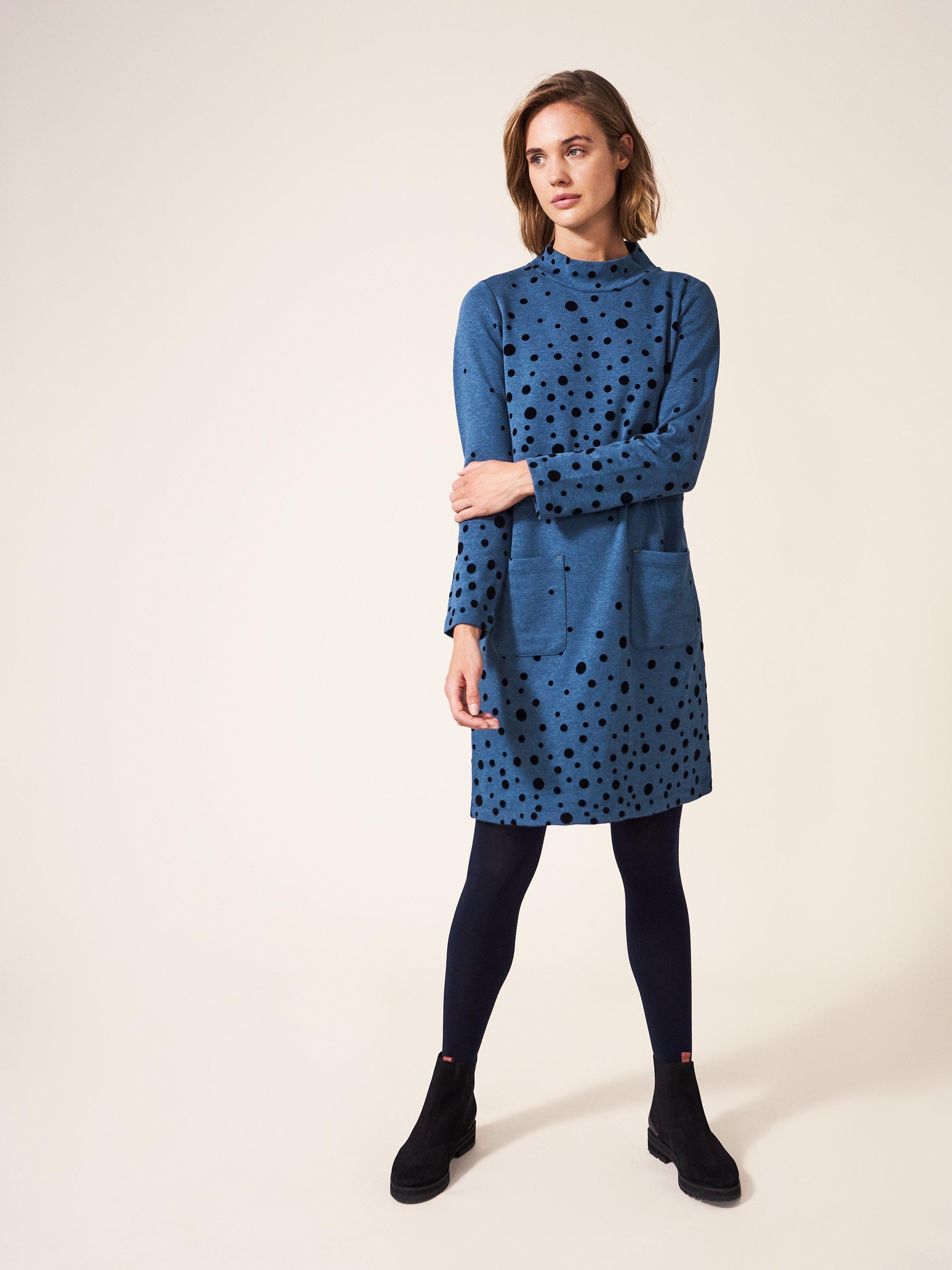Bea Flock Jersey Dress in BLUE MLT - LIFESTYLE