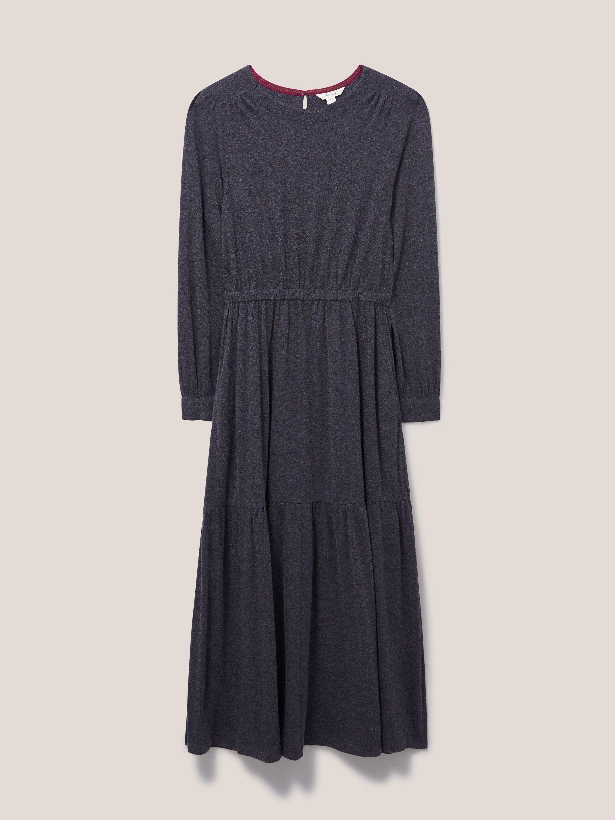 Olive Wool Mix Jersey Dress in CHARC GREY - FLAT FRONT