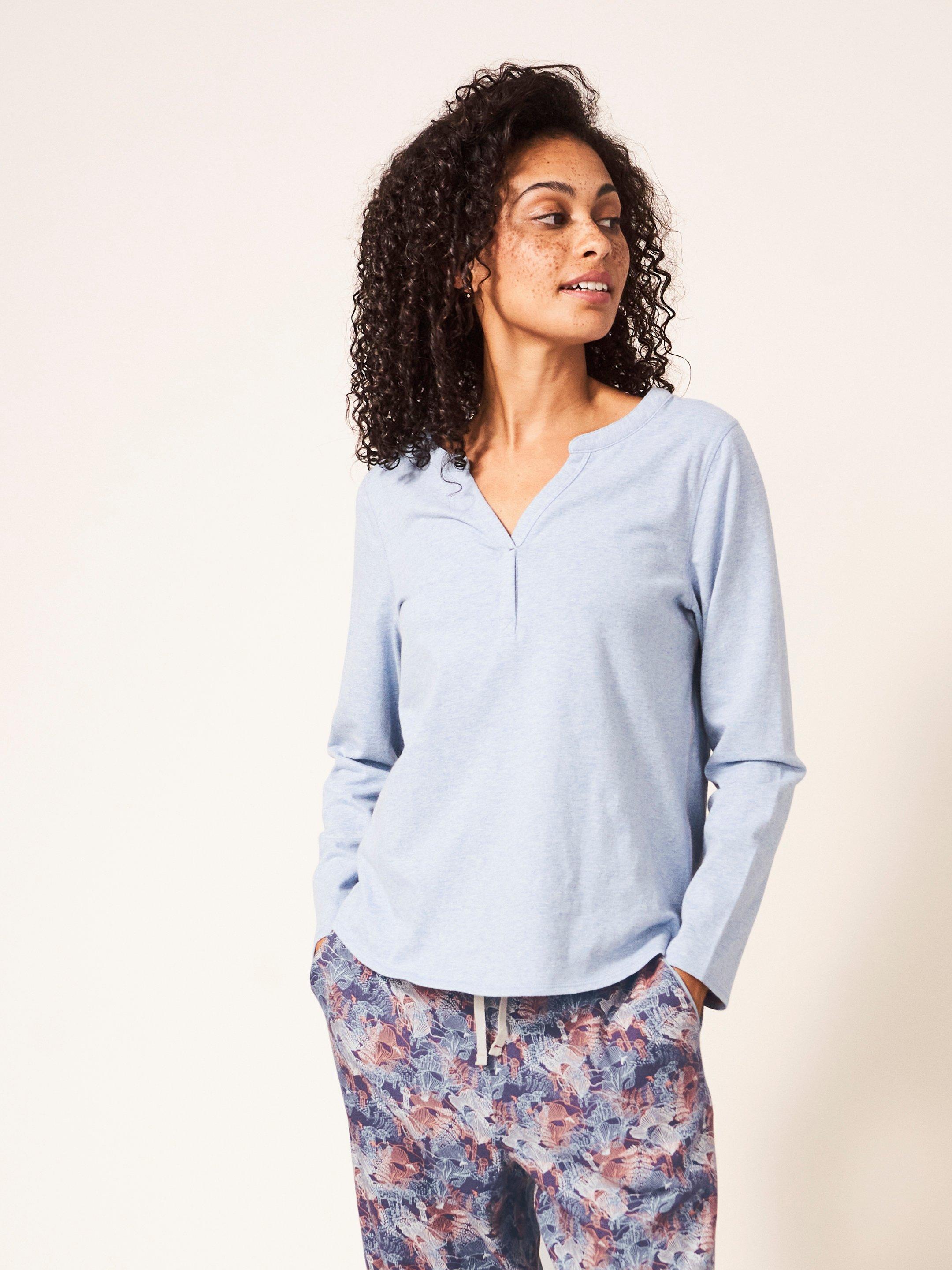 Berry PJ Top in MID BLUE - LIFESTYLE