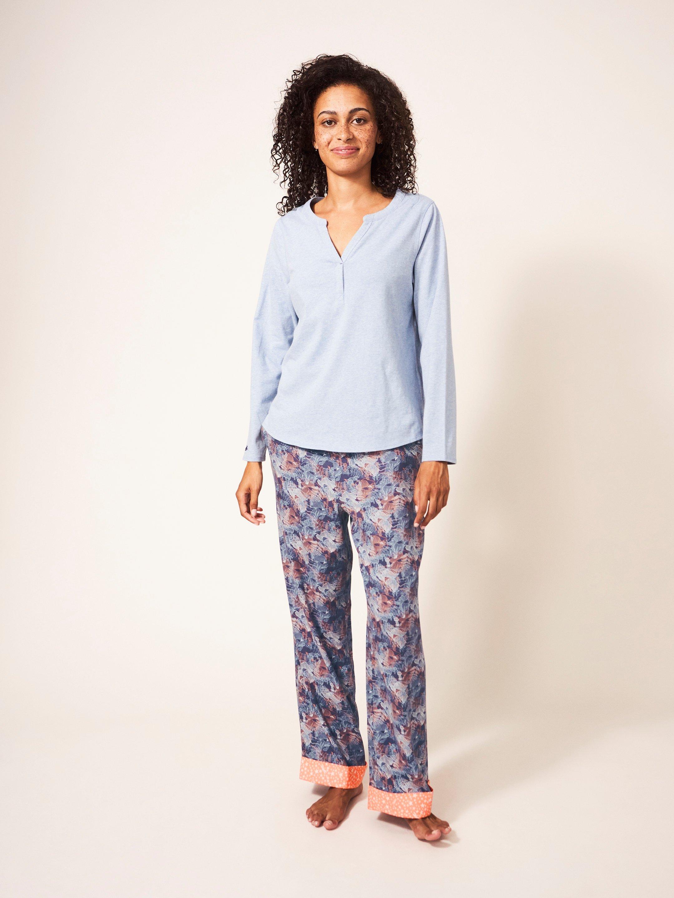 Berry PJ Top in MID BLUE - MODEL FRONT