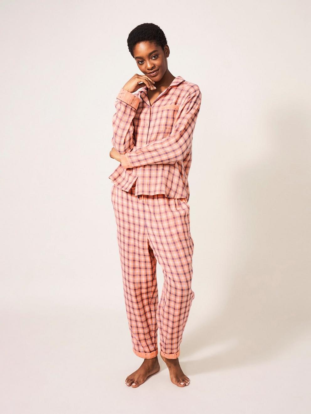 Nightsky Check PJ Shirt in PINK MLT - MODEL FRONT