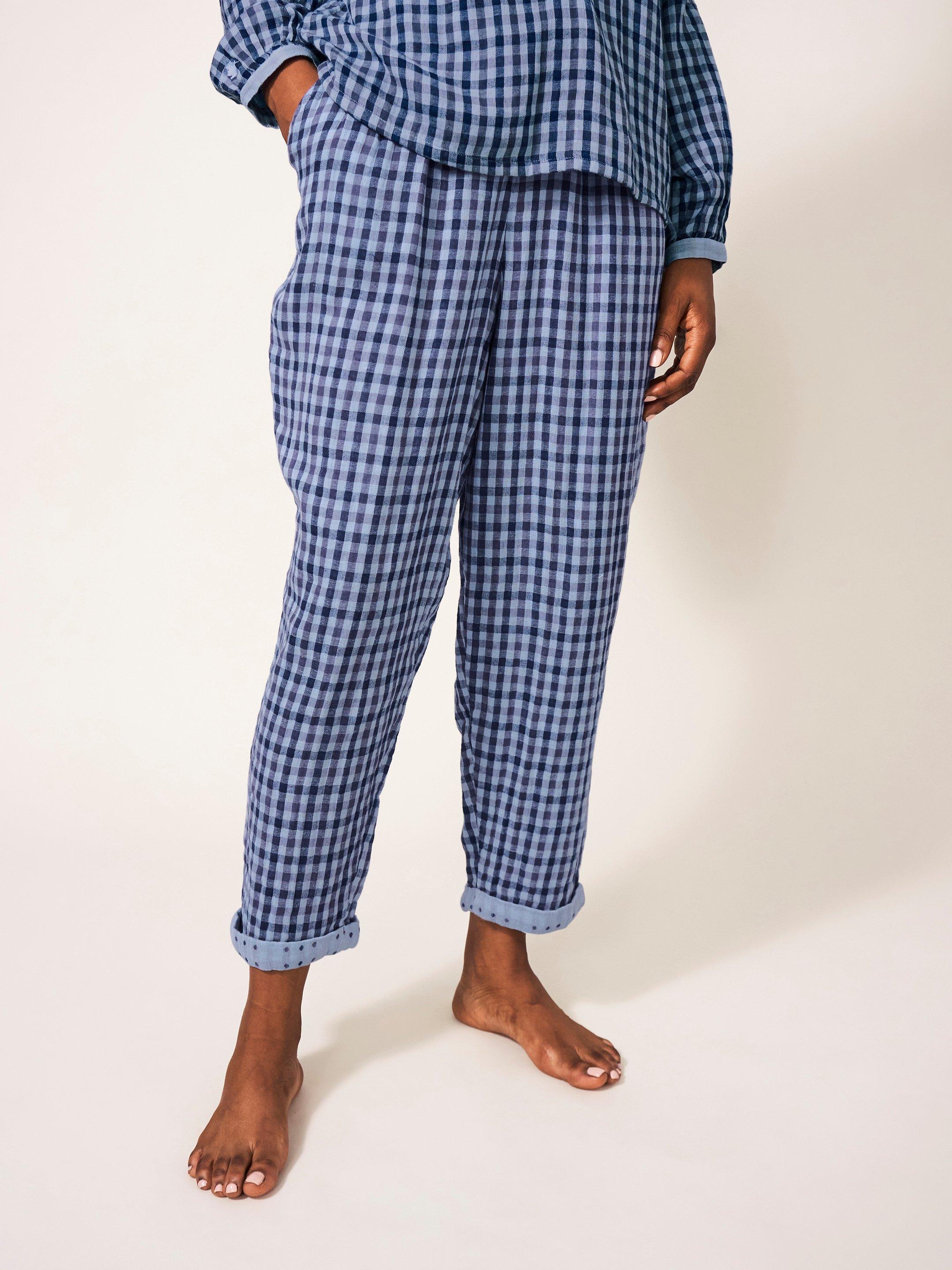 Nightsky Check PJ Bottom in BLUE MLT - MODEL FRONT